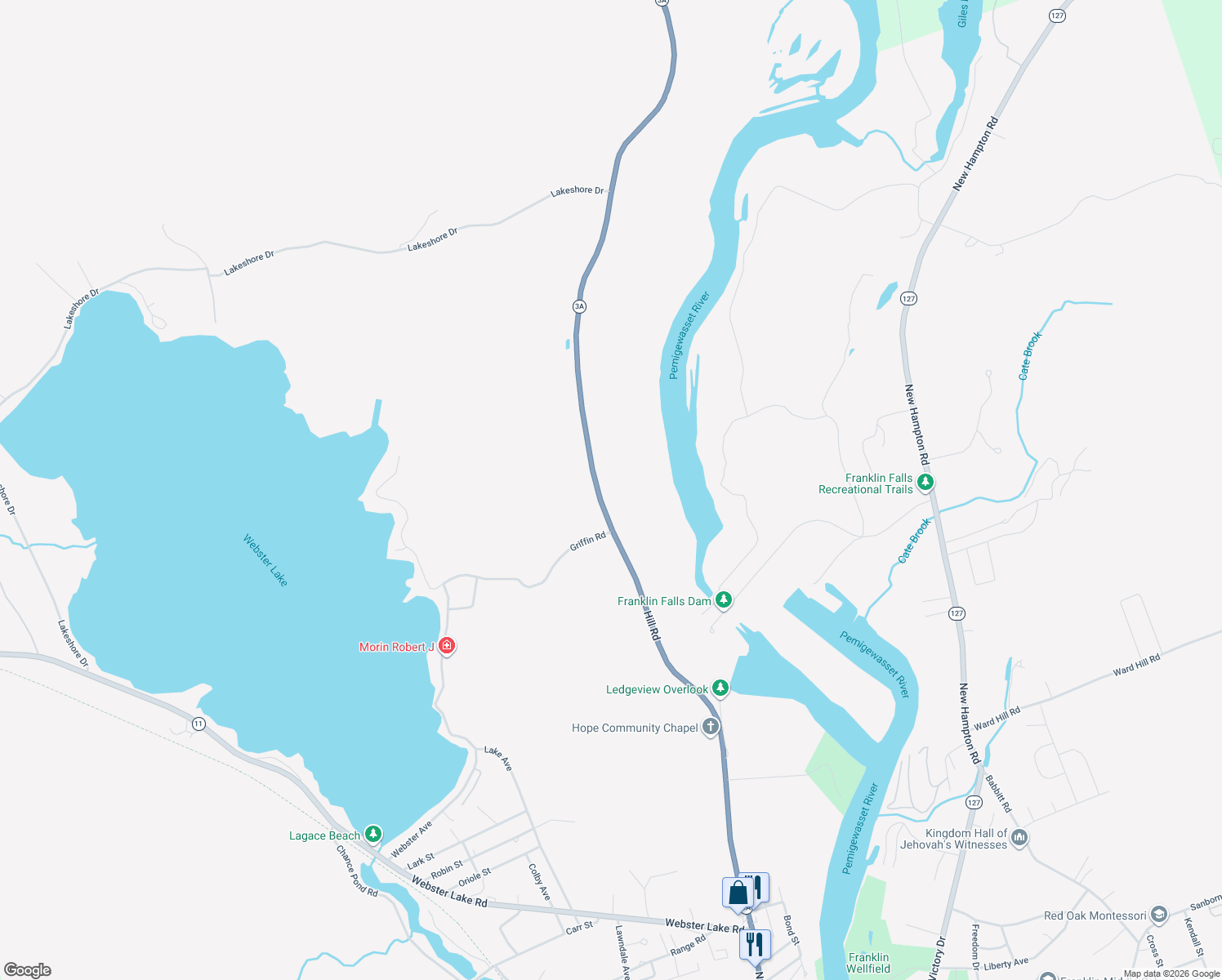 map of restaurants, bars, coffee shops, grocery stores, and more near 261 Hill Road in Franklin