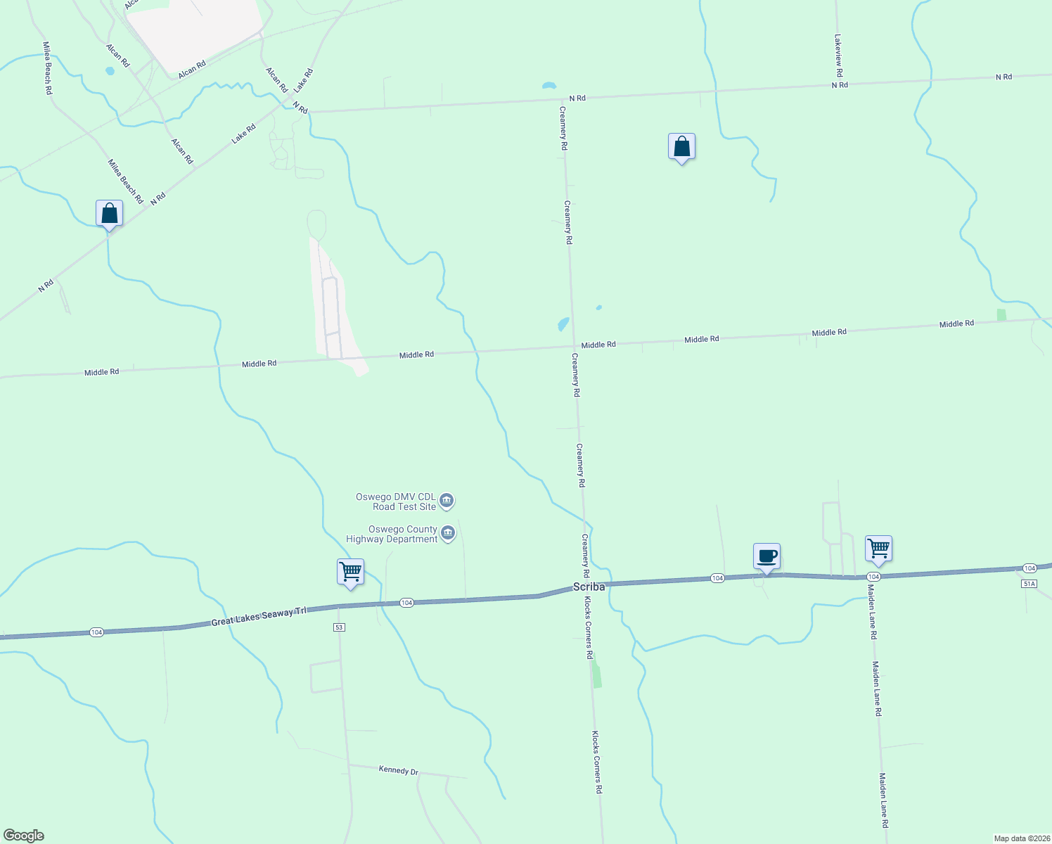 map of restaurants, bars, coffee shops, grocery stores, and more near 103 Creamery Rd in Oswego