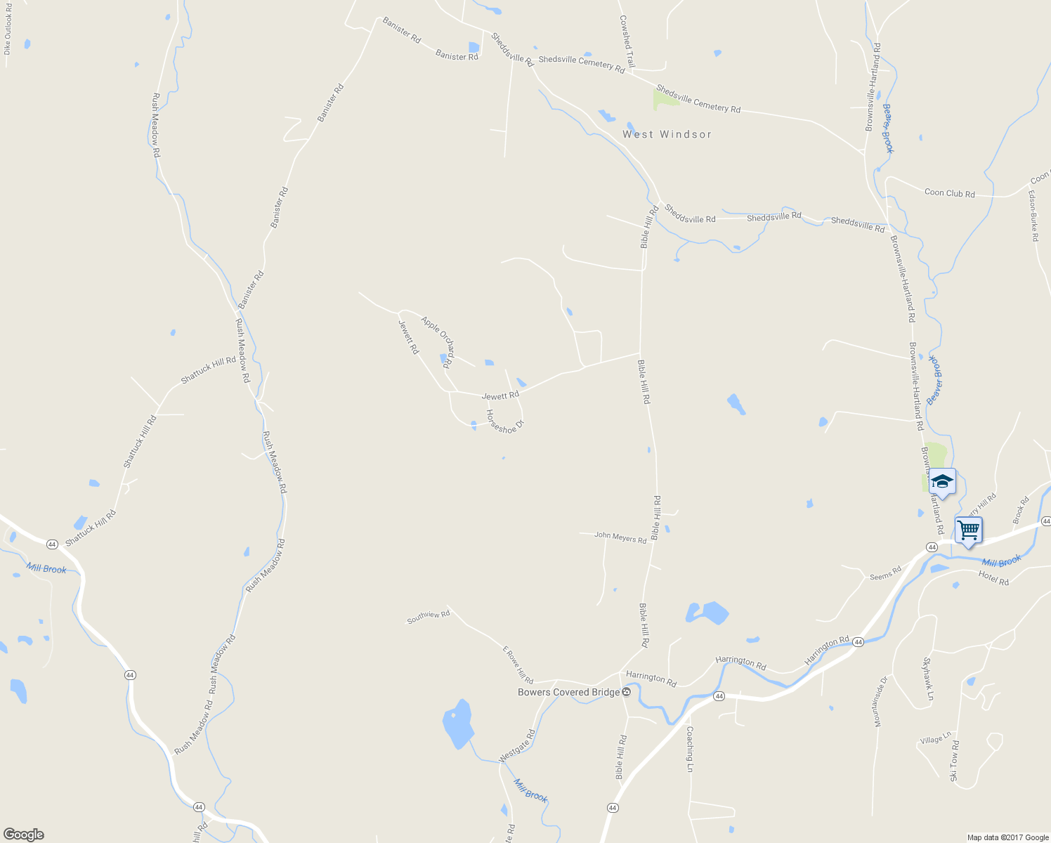 map of restaurants, bars, coffee shops, grocery stores, and more near 87 Horseshoe Drive in West Windsor