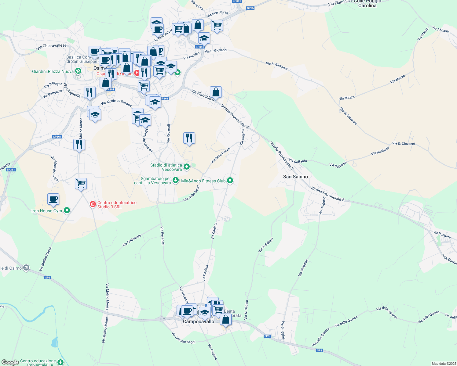 map of restaurants, bars, coffee shops, grocery stores, and more near 12 Via Enzo Ferrari in Provincia di Ancona