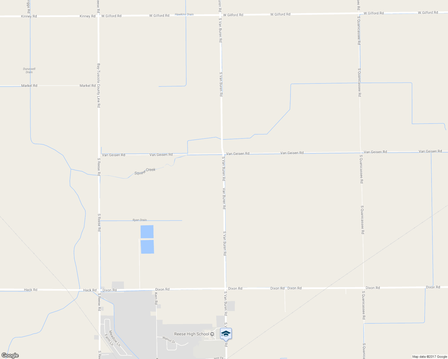 map of restaurants, bars, coffee shops, grocery stores, and more near 1083 South Van Buren Road in Reese