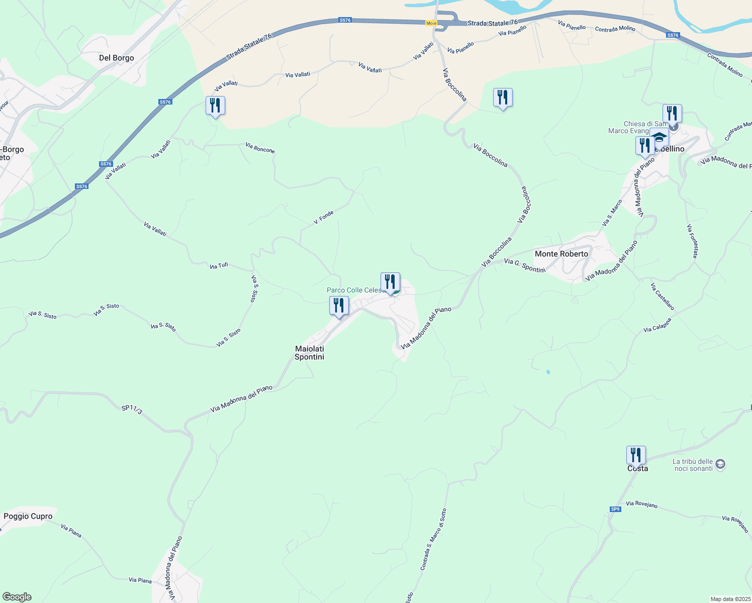 map of restaurants, bars, coffee shops, grocery stores, and more near 4A Via Celeste Erard in Maiolati Spontini