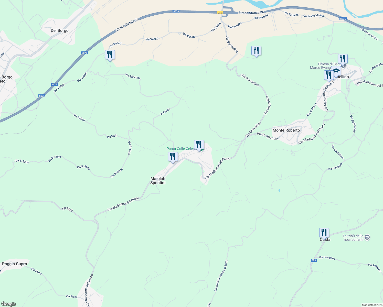 map of restaurants, bars, coffee shops, grocery stores, and more near 4/A Via Celeste Erard in Maiolati Spontini