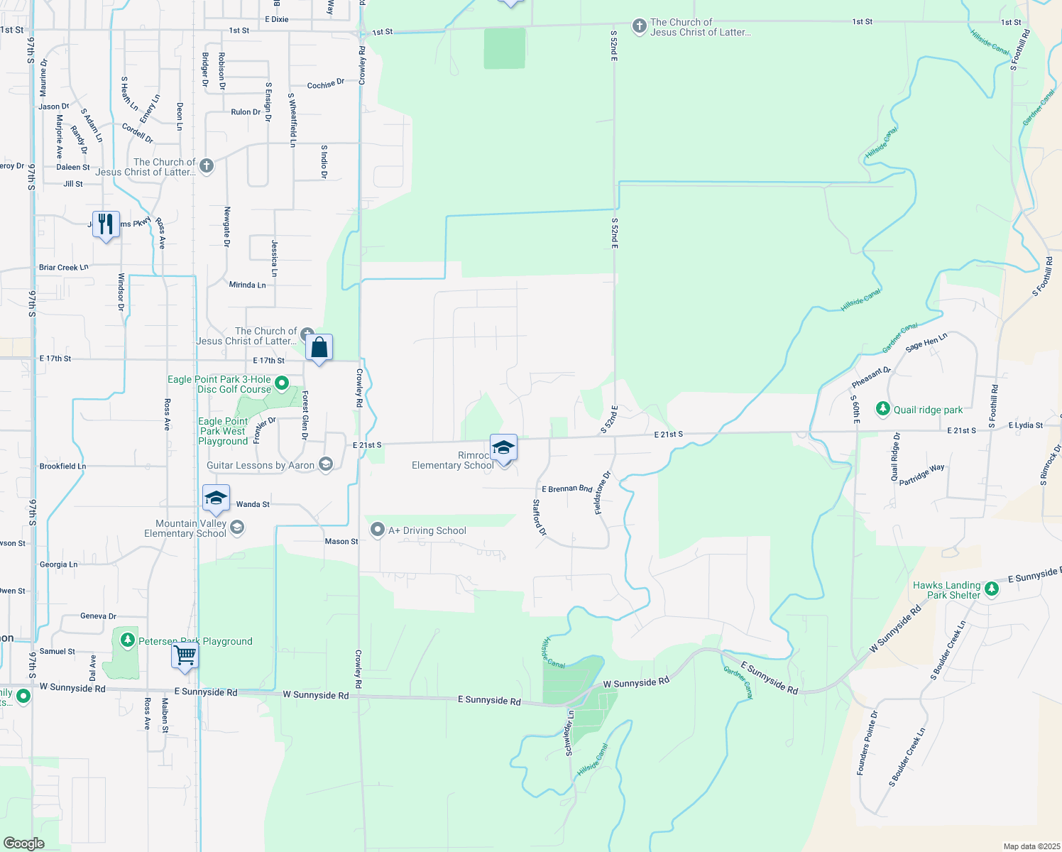 map of restaurants, bars, coffee shops, grocery stores, and more near 2053 Castelli Dr in Ammon