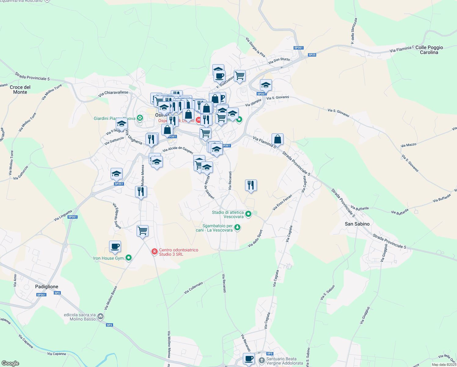 map of restaurants, bars, coffee shops, grocery stores, and more near 3 Via Cecconi in Osimo