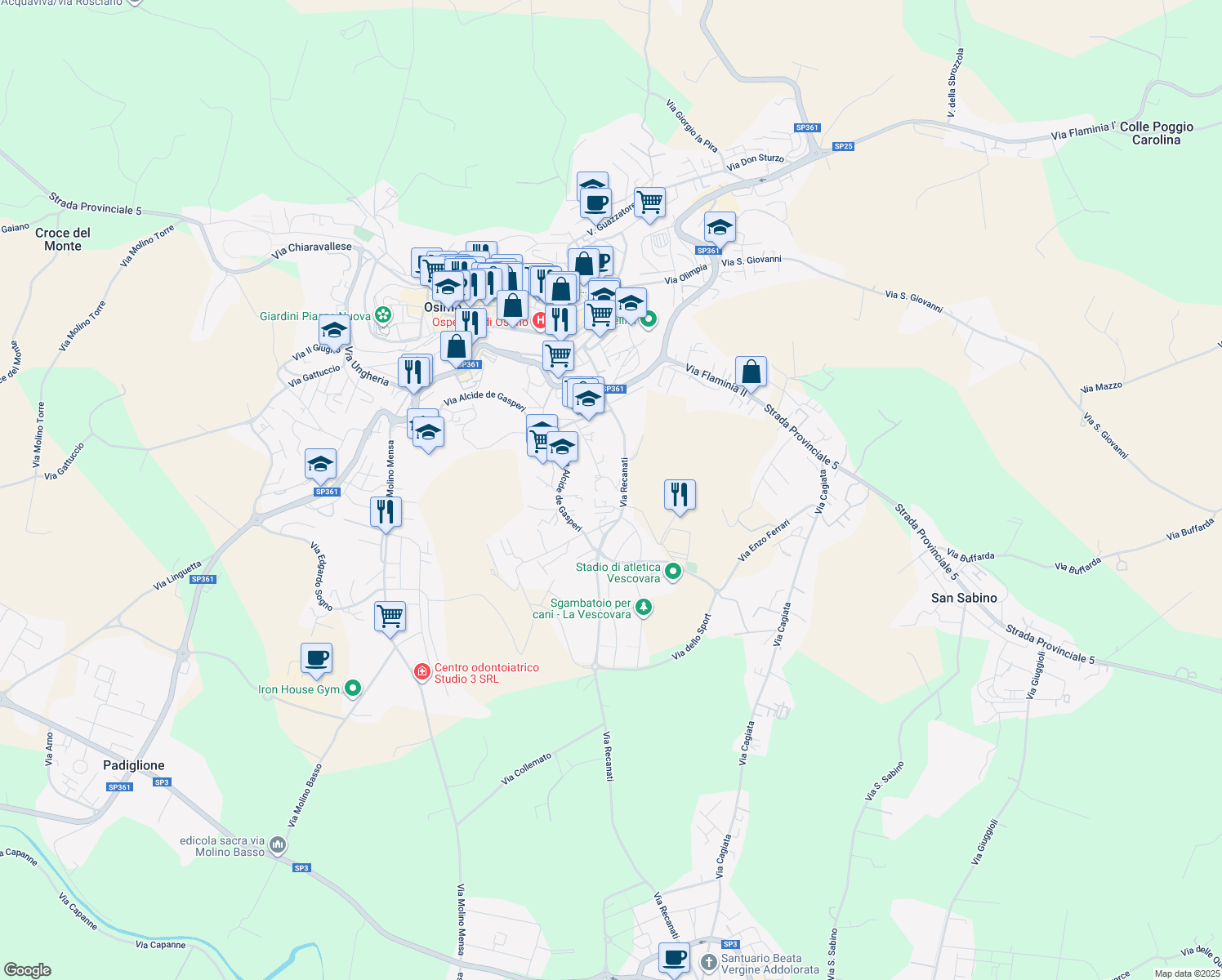 map of restaurants, bars, coffee shops, grocery stores, and more near 3 Via Cecconi in Osimo
