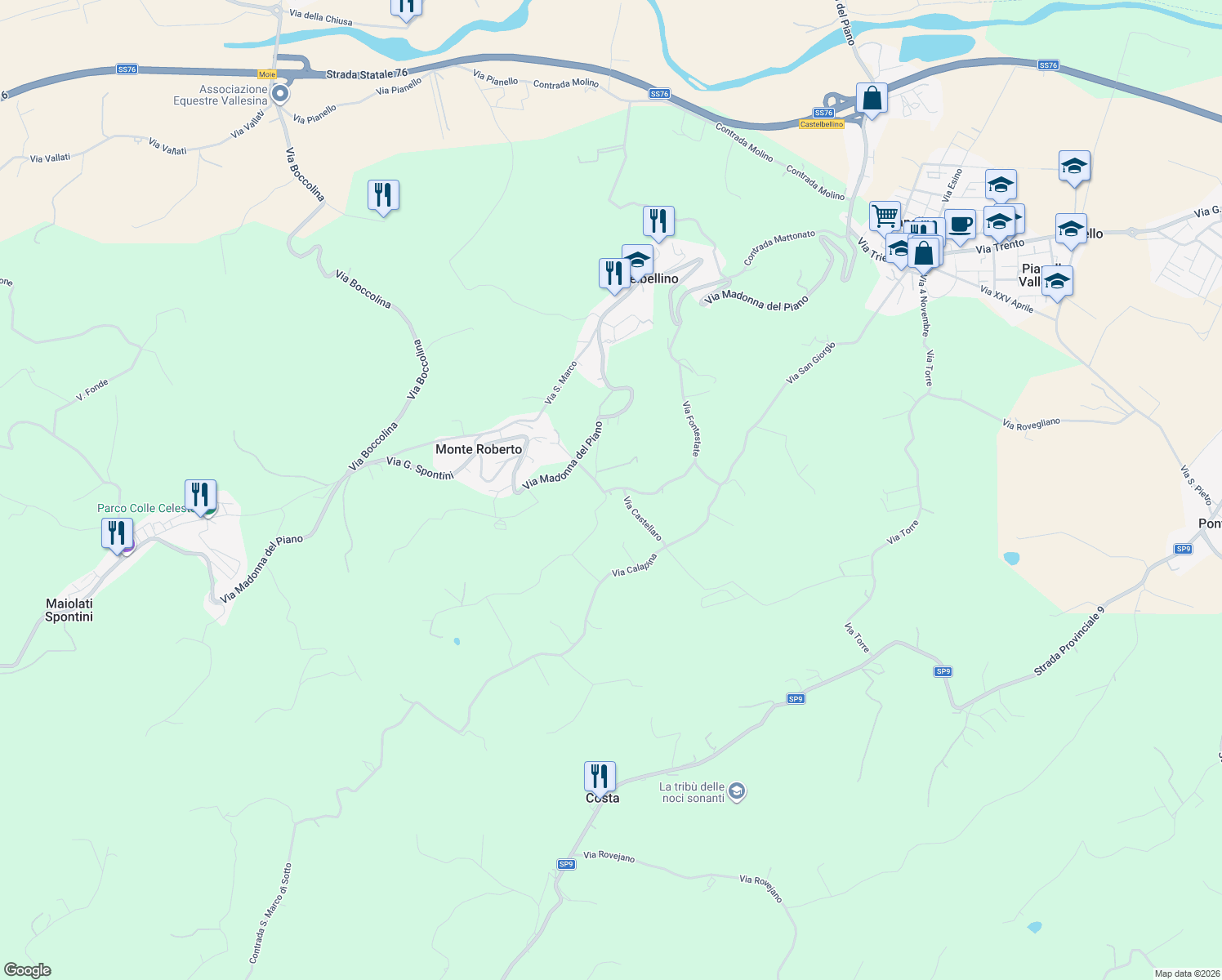 map of restaurants, bars, coffee shops, grocery stores, and more near 1 Via Fontestate in Provincia di Ancona