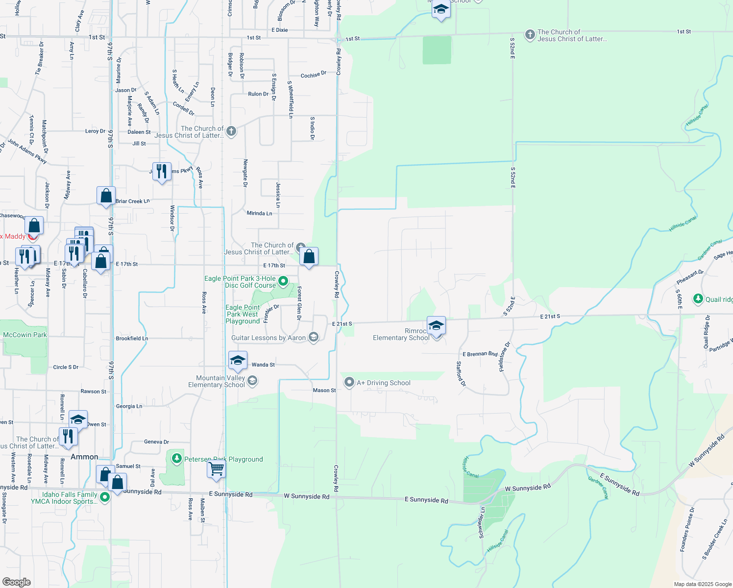 map of restaurants, bars, coffee shops, grocery stores, and more near 1807 South 45th East in Idaho Falls