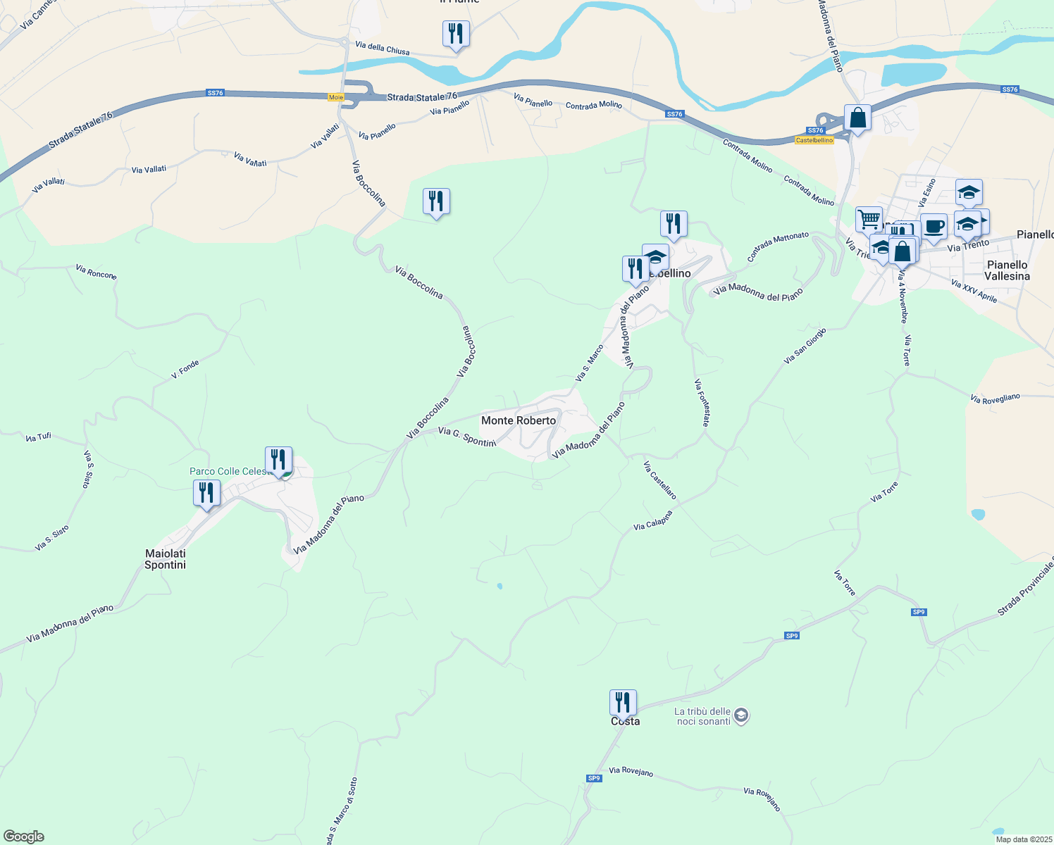 map of restaurants, bars, coffee shops, grocery stores, and more near in Monte Roberto