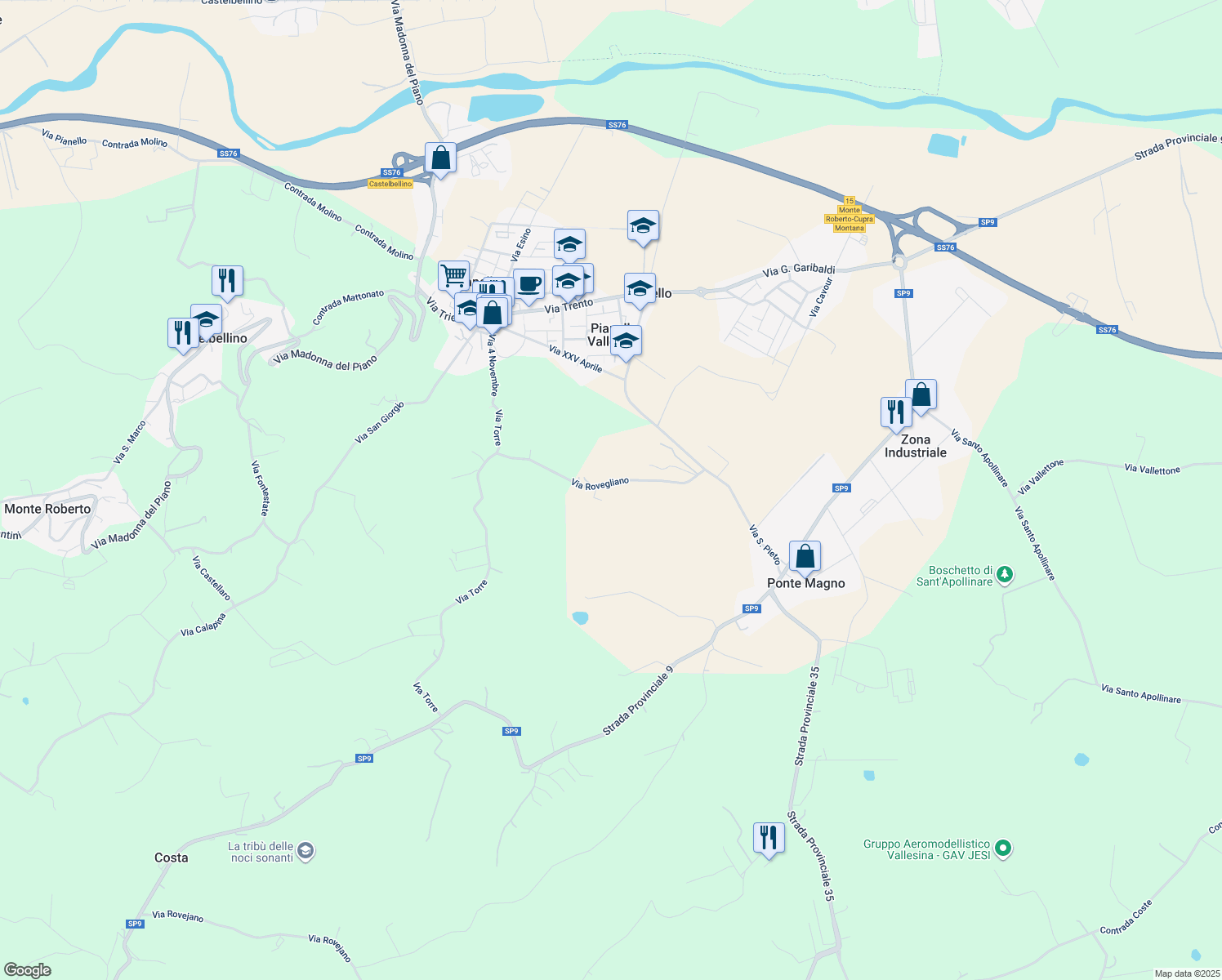 map of restaurants, bars, coffee shops, grocery stores, and more near 12 Via Rovegliano in Provincia di Ancona