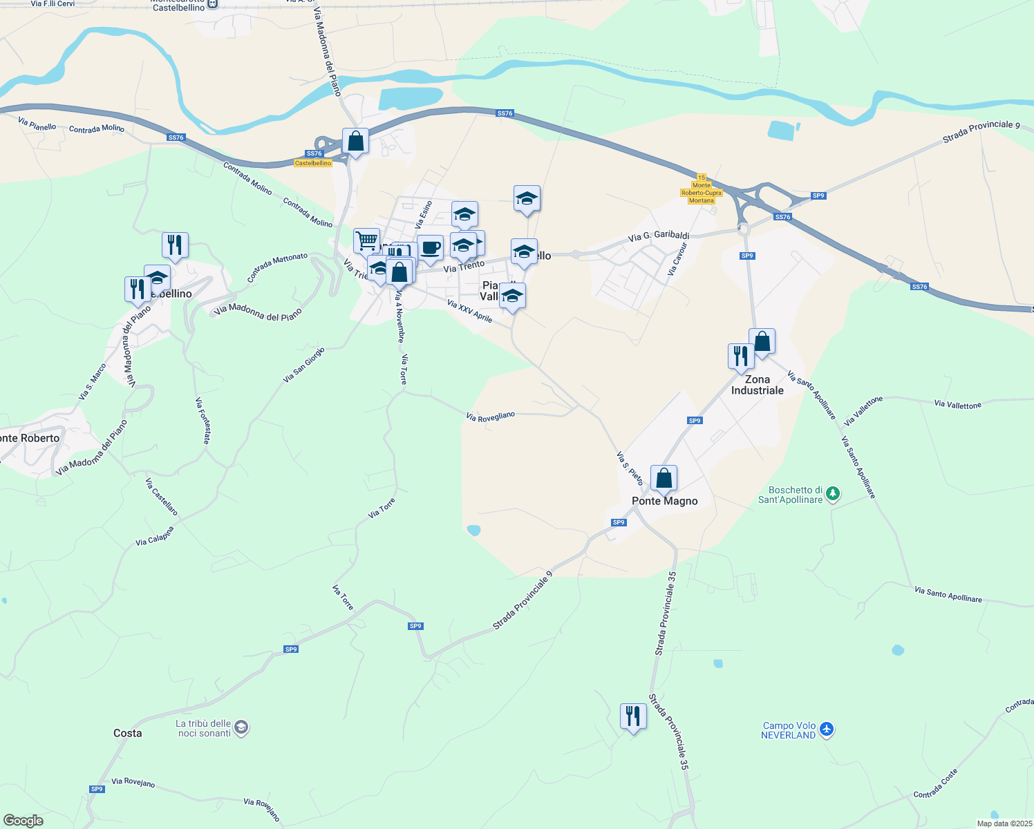 map of restaurants, bars, coffee shops, grocery stores, and more near 12 Via Rovegliano in Provincia di Ancona