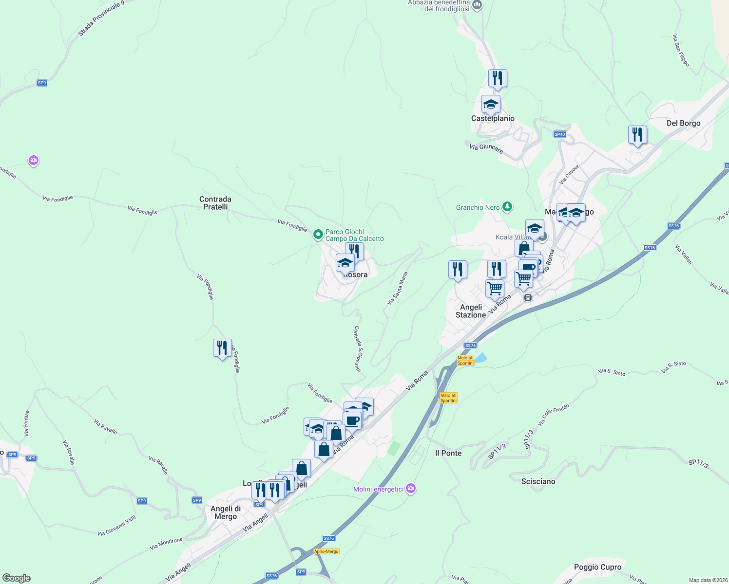 map of restaurants, bars, coffee shops, grocery stores, and more near 7 Via San Maria in Provincia di Ancona