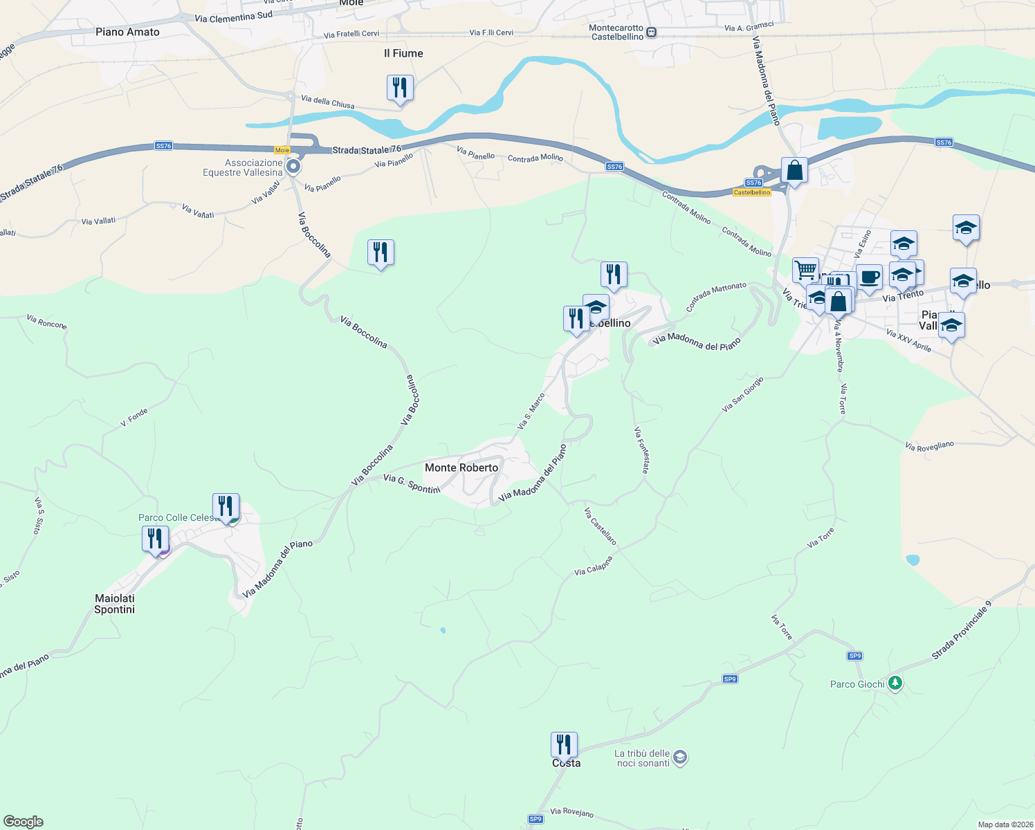 map of restaurants, bars, coffee shops, grocery stores, and more near 5 Via San Marco in Provincia di Ancona