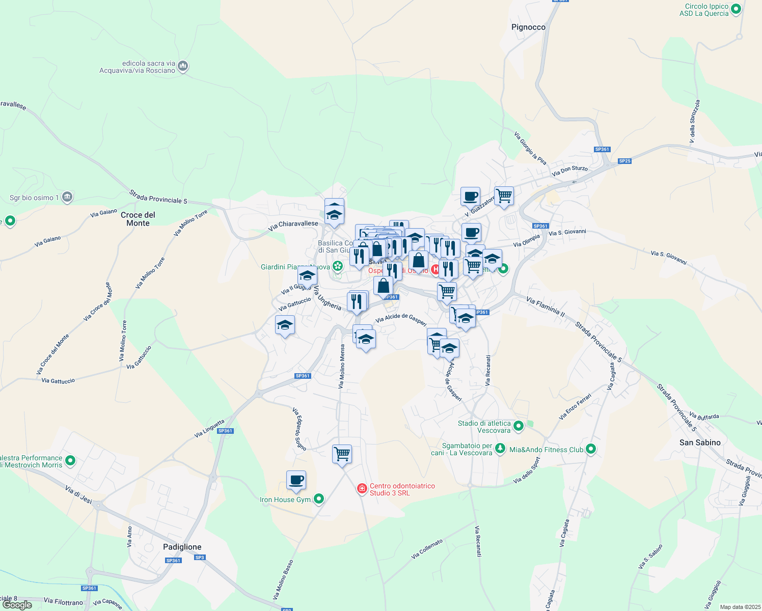map of restaurants, bars, coffee shops, grocery stores, and more near 145 Via Cristoforo Colombo in Osimo
