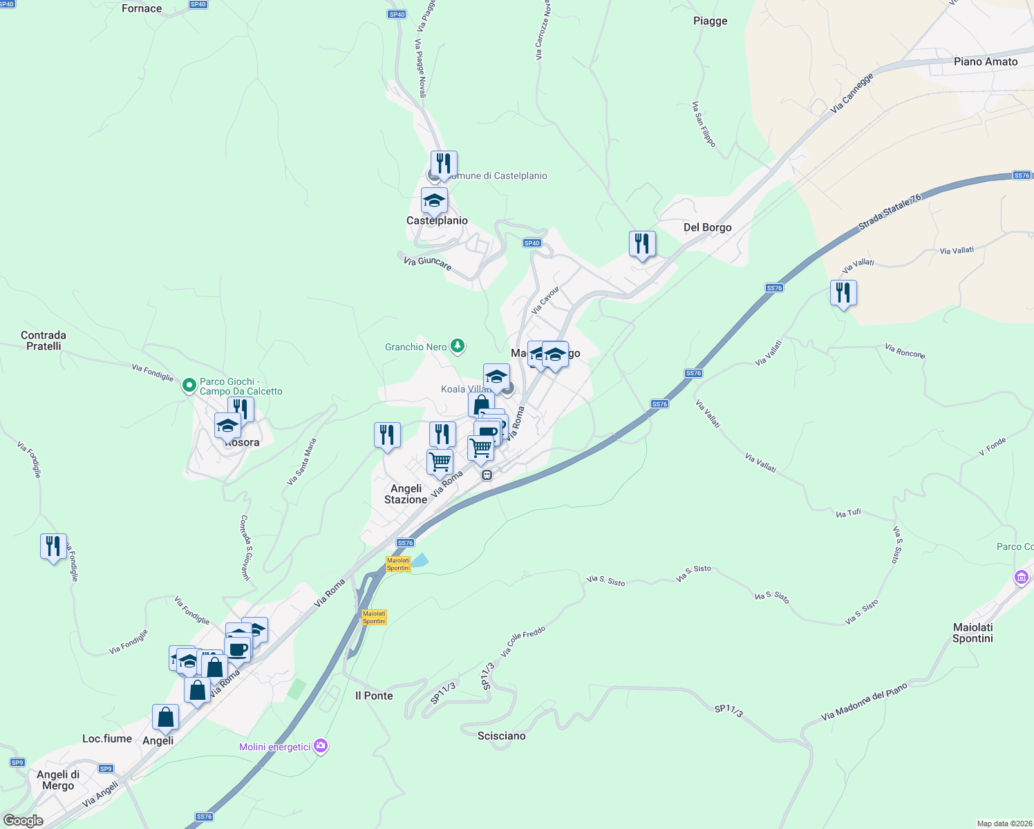 map of restaurants, bars, coffee shops, grocery stores, and more near 1 Via Giacomo Matteotti in Macine-borgo Loreto