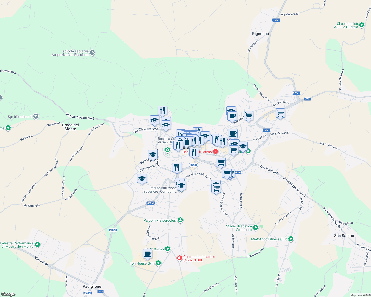 map of restaurants, bars, coffee shops, grocery stores, and more near 5 Via Malagrampa in Osimo