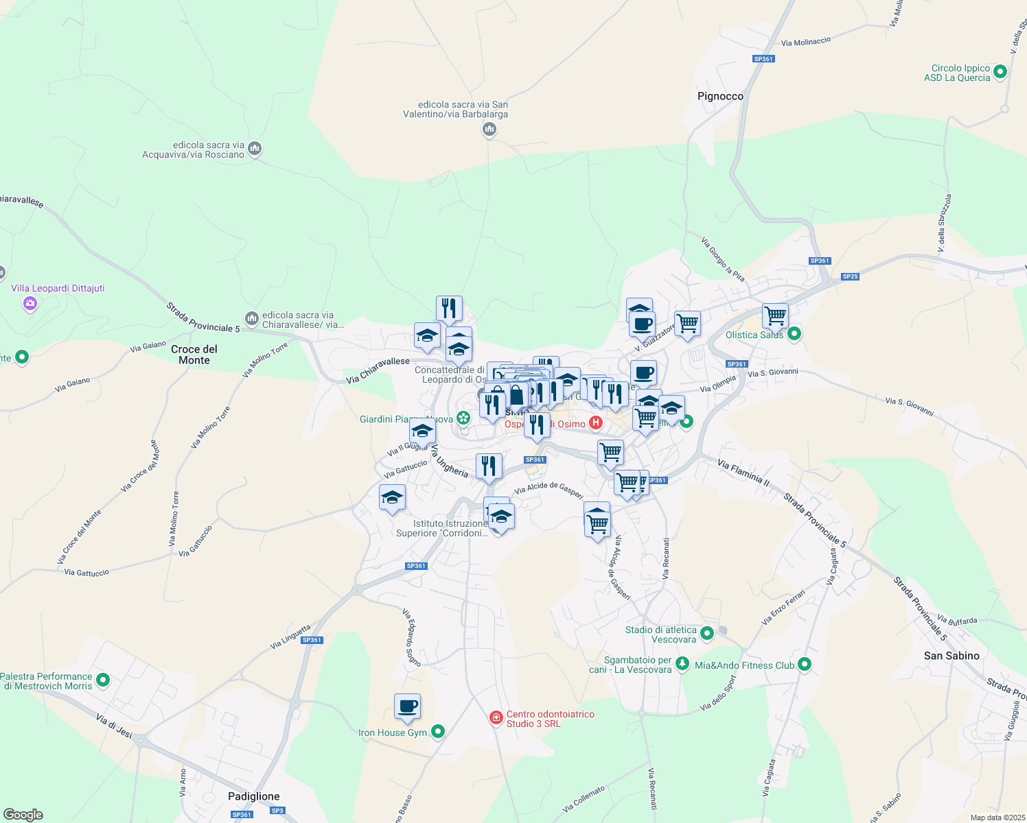 map of restaurants, bars, coffee shops, grocery stores, and more near in Osimo