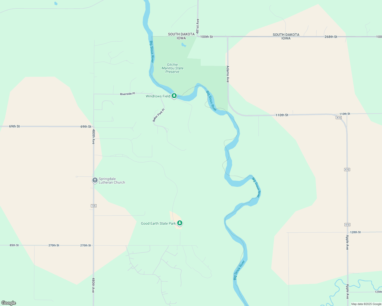 map of restaurants, bars, coffee shops, grocery stores, and more near 26921 Baker Park Place in Sioux Falls