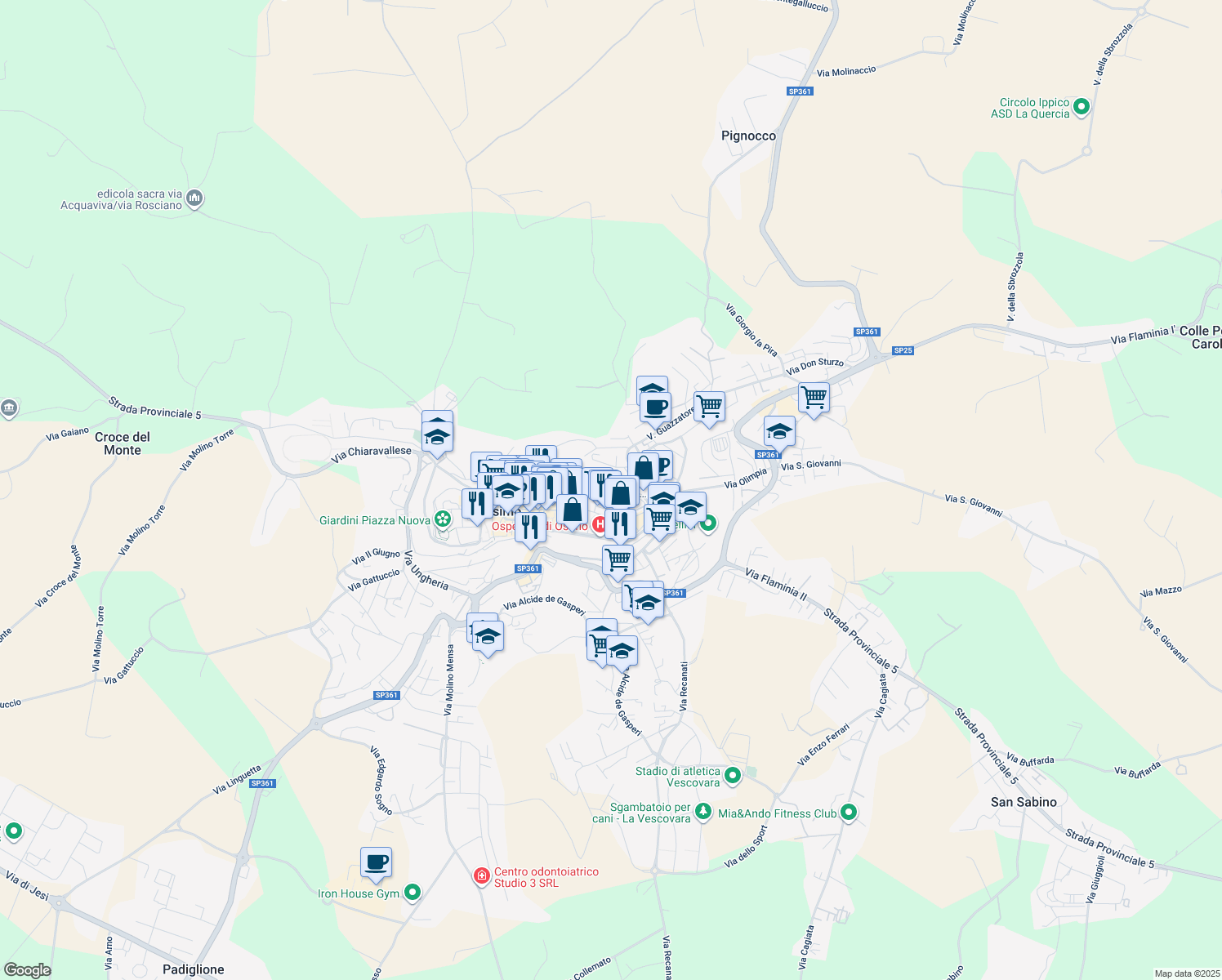 map of restaurants, bars, coffee shops, grocery stores, and more near 21 Via Orti Traiani in Osimo