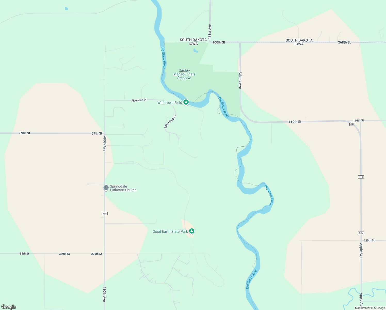 map of restaurants, bars, coffee shops, grocery stores, and more near 26918 Baker Park Place in Sioux Falls