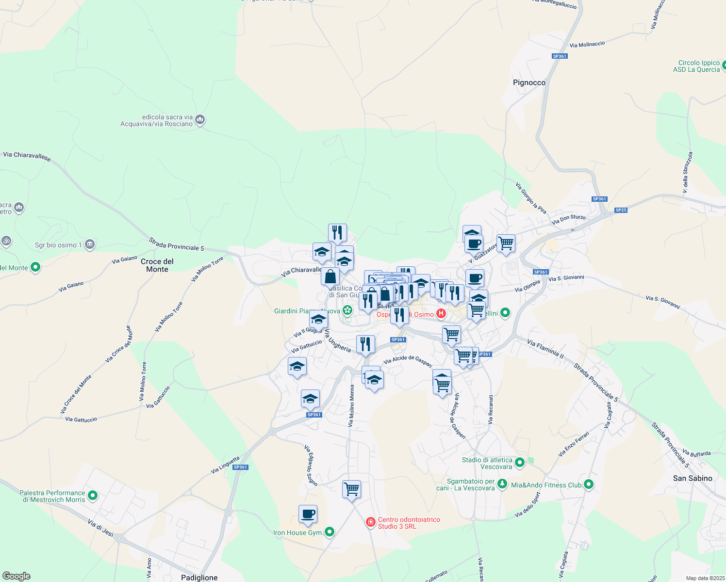 map of restaurants, bars, coffee shops, grocery stores, and more near 14 Via Giulia in Osimo
