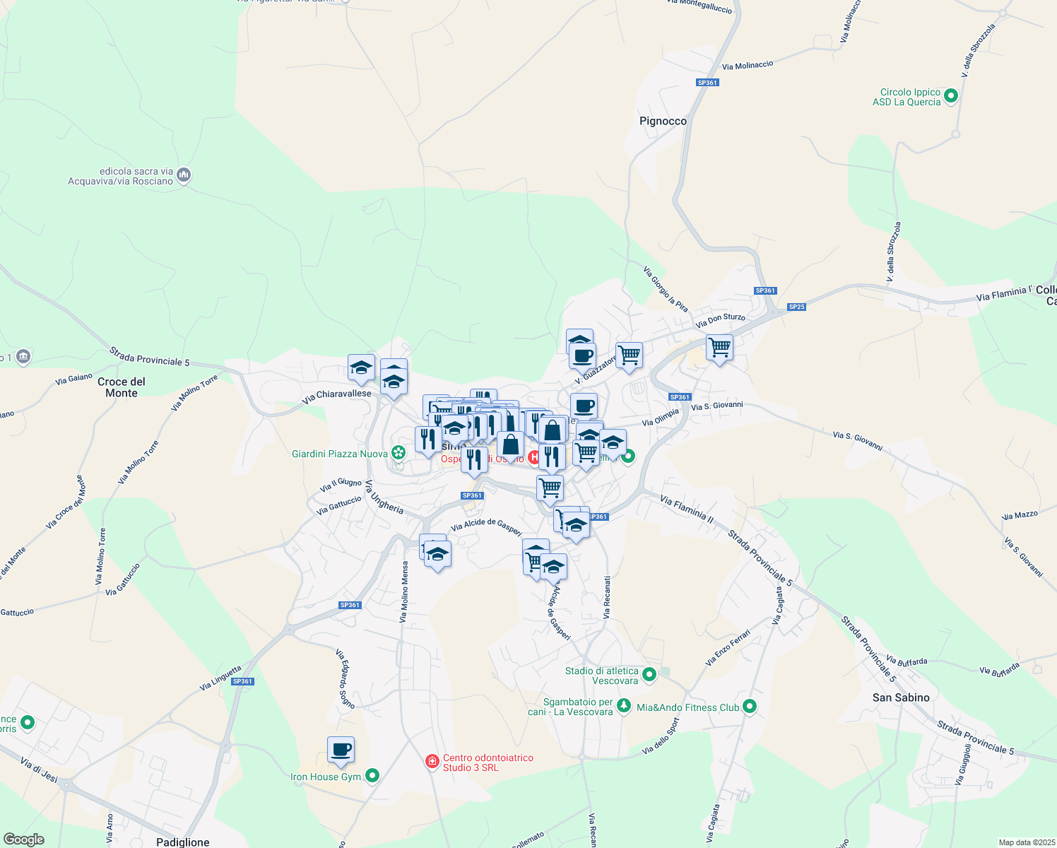 map of restaurants, bars, coffee shops, grocery stores, and more near 3 Piazza San Agostino in Osimo