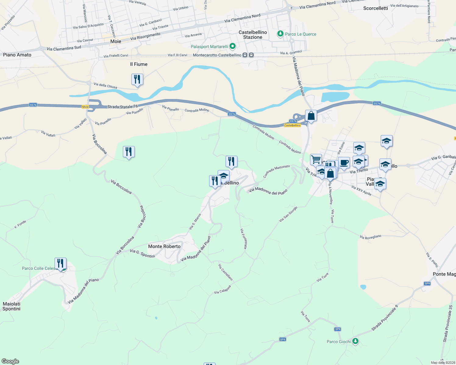 map of restaurants, bars, coffee shops, grocery stores, and more near 10 Via Gambasilla in Provincia di Ancona
