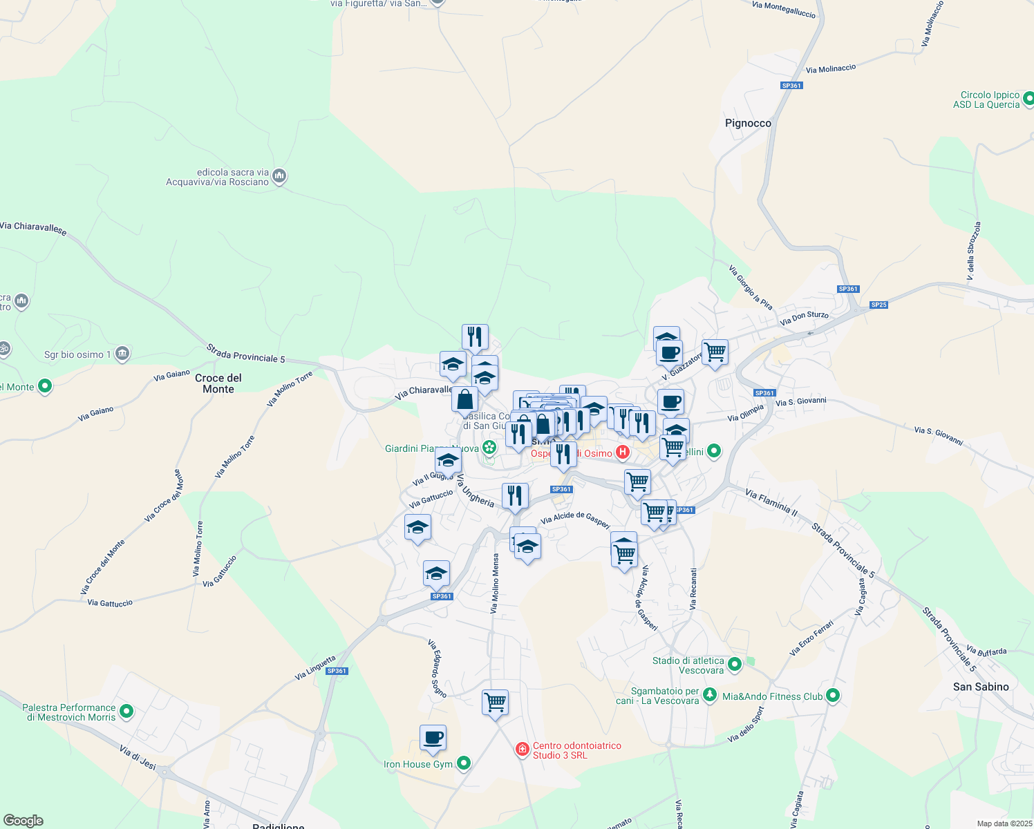 map of restaurants, bars, coffee shops, grocery stores, and more near 14 Via Giulia in Osimo