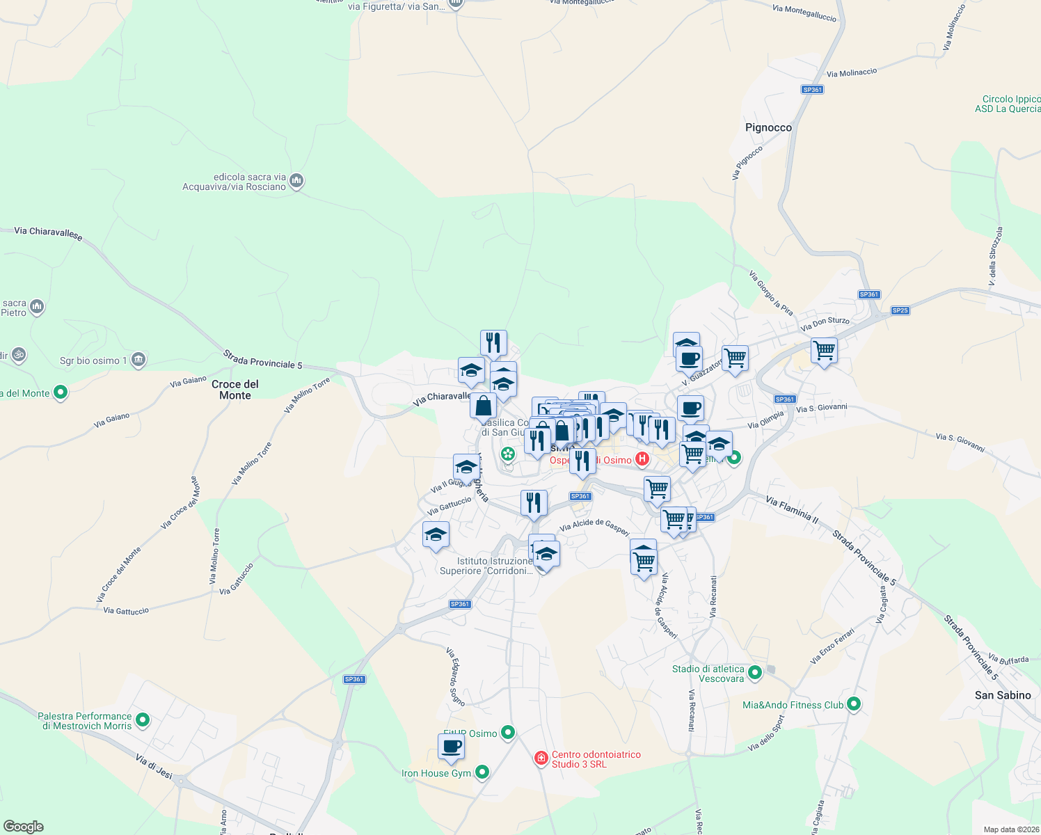 map of restaurants, bars, coffee shops, grocery stores, and more near 37 Via Montecesa in Osimo