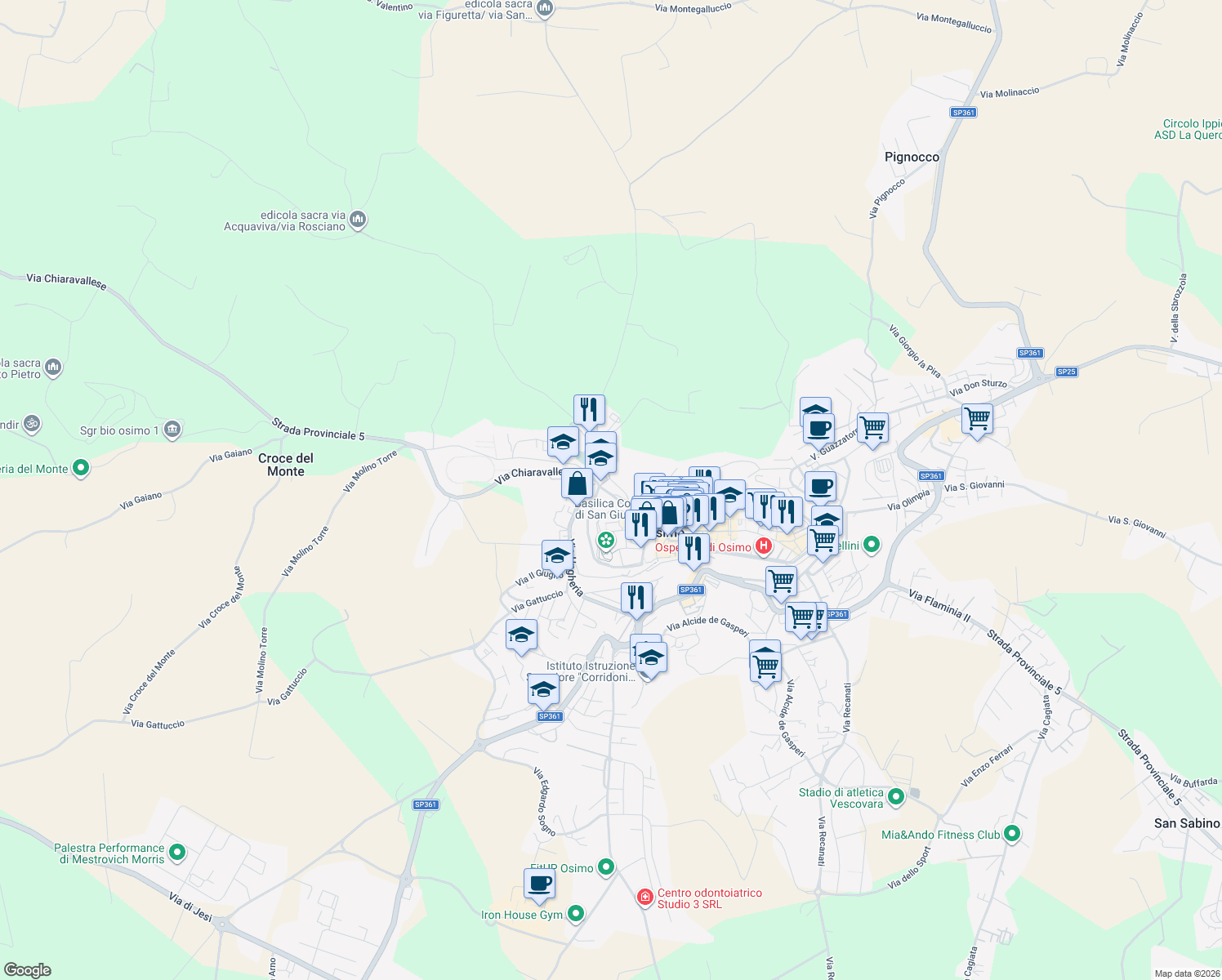 map of restaurants, bars, coffee shops, grocery stores, and more near in Osimo