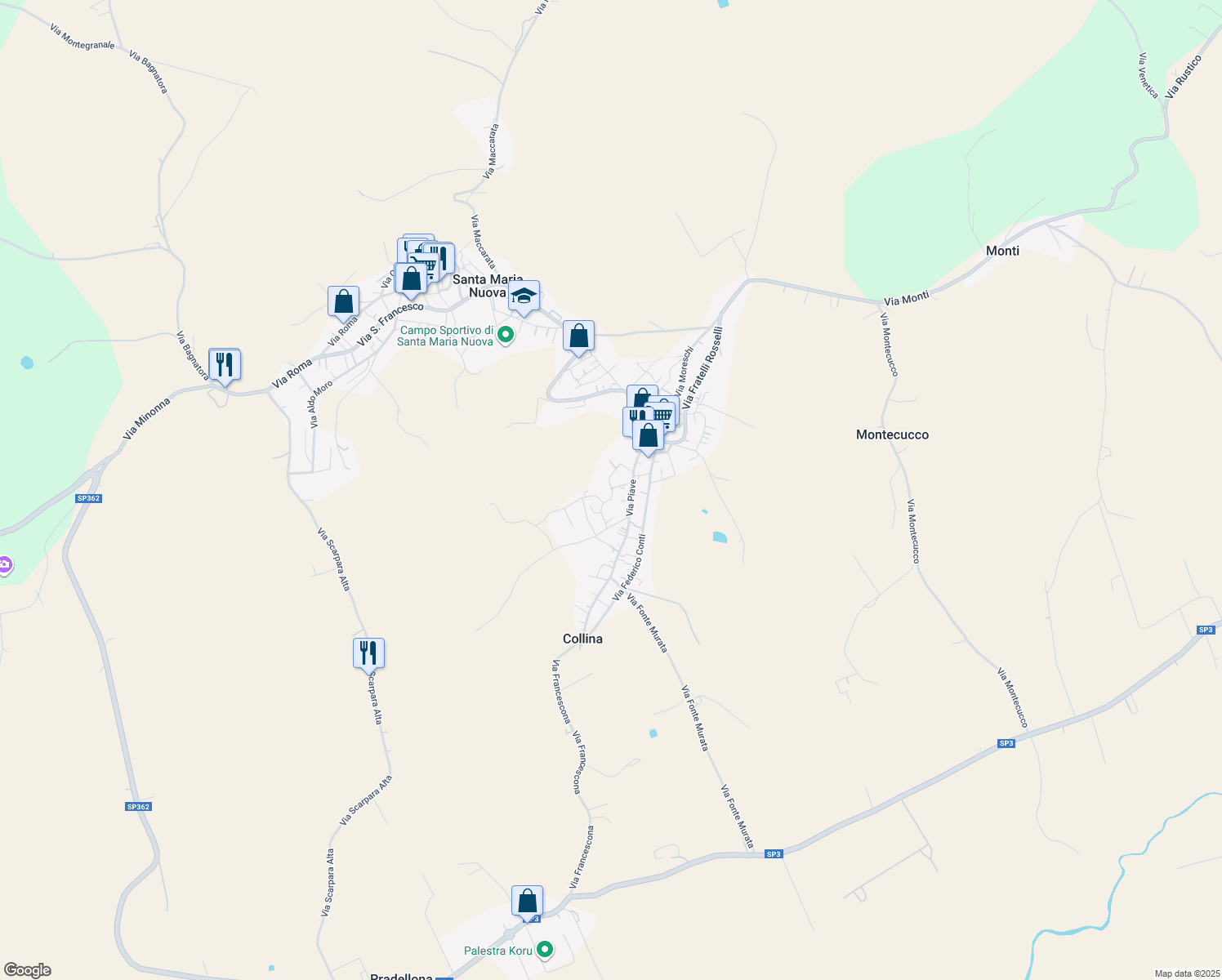 map of restaurants, bars, coffee shops, grocery stores, and more near 10 Via Walter Tobagi in Santa Maria Nuova