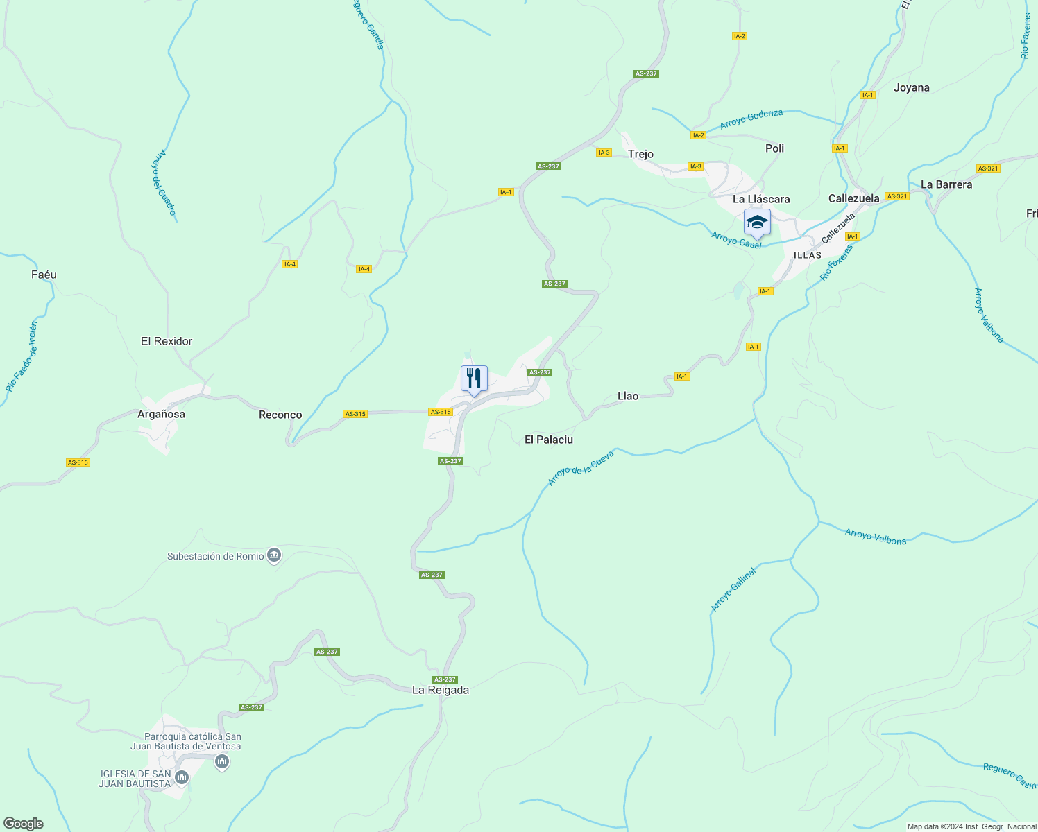map of restaurants, bars, coffee shops, grocery stores, and more near in Asturias