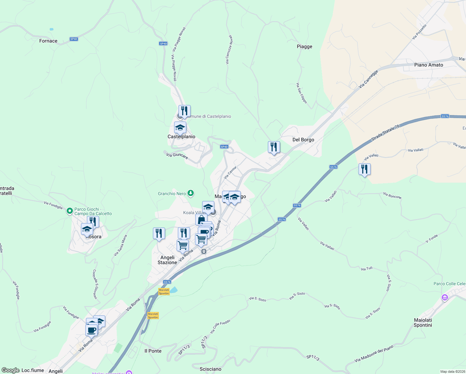 map of restaurants, bars, coffee shops, grocery stores, and more near 2 Via Fratelli Rosselli in Macine-borgo Loreto