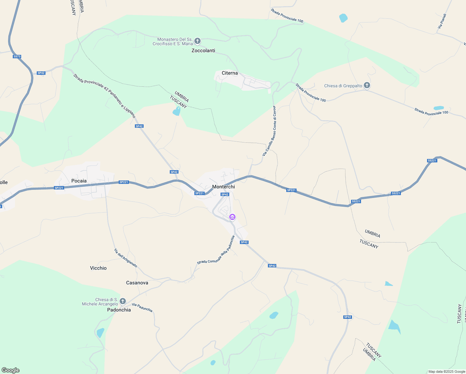 map of restaurants, bars, coffee shops, grocery stores, and more near 64 Piazzale San Rocco in Monterchi