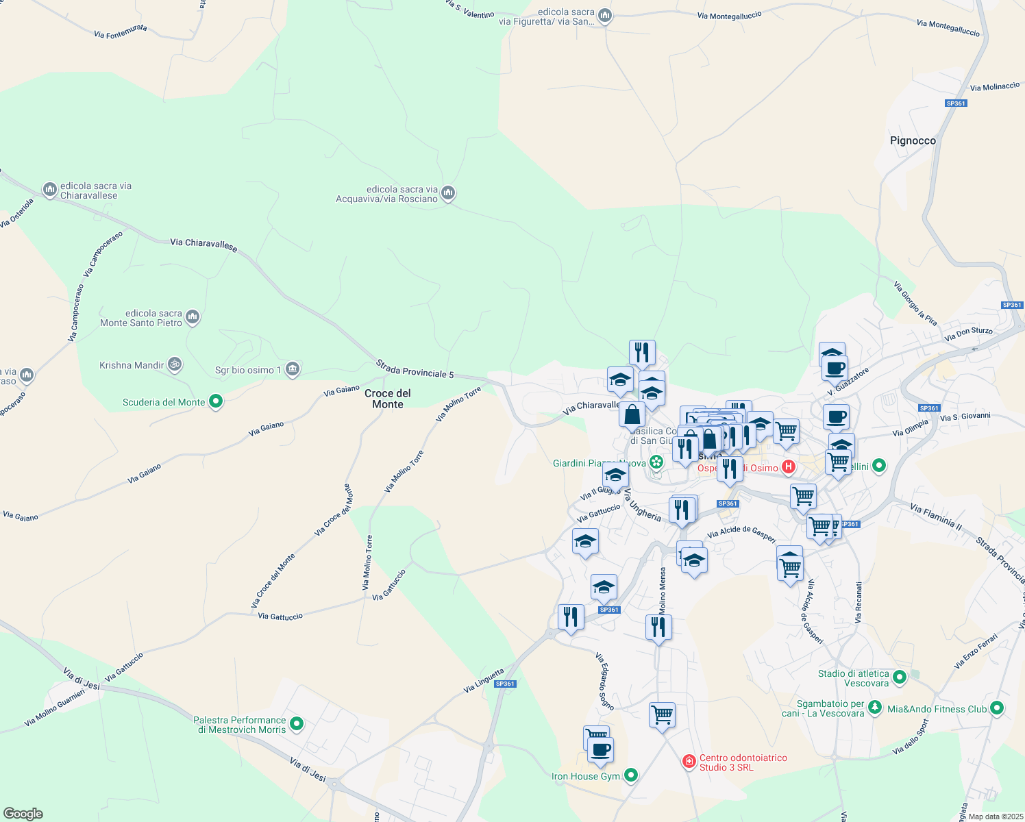 map of restaurants, bars, coffee shops, grocery stores, and more near 21 Via Chiaravallese in Osimo