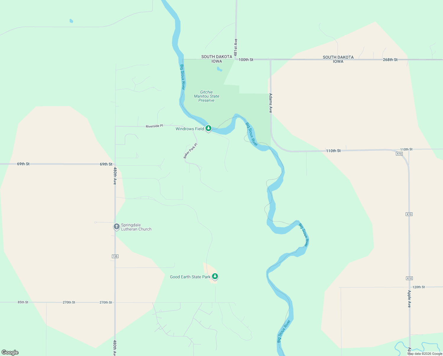 map of restaurants, bars, coffee shops, grocery stores, and more near 26918 Baker Park Place in Sioux Falls