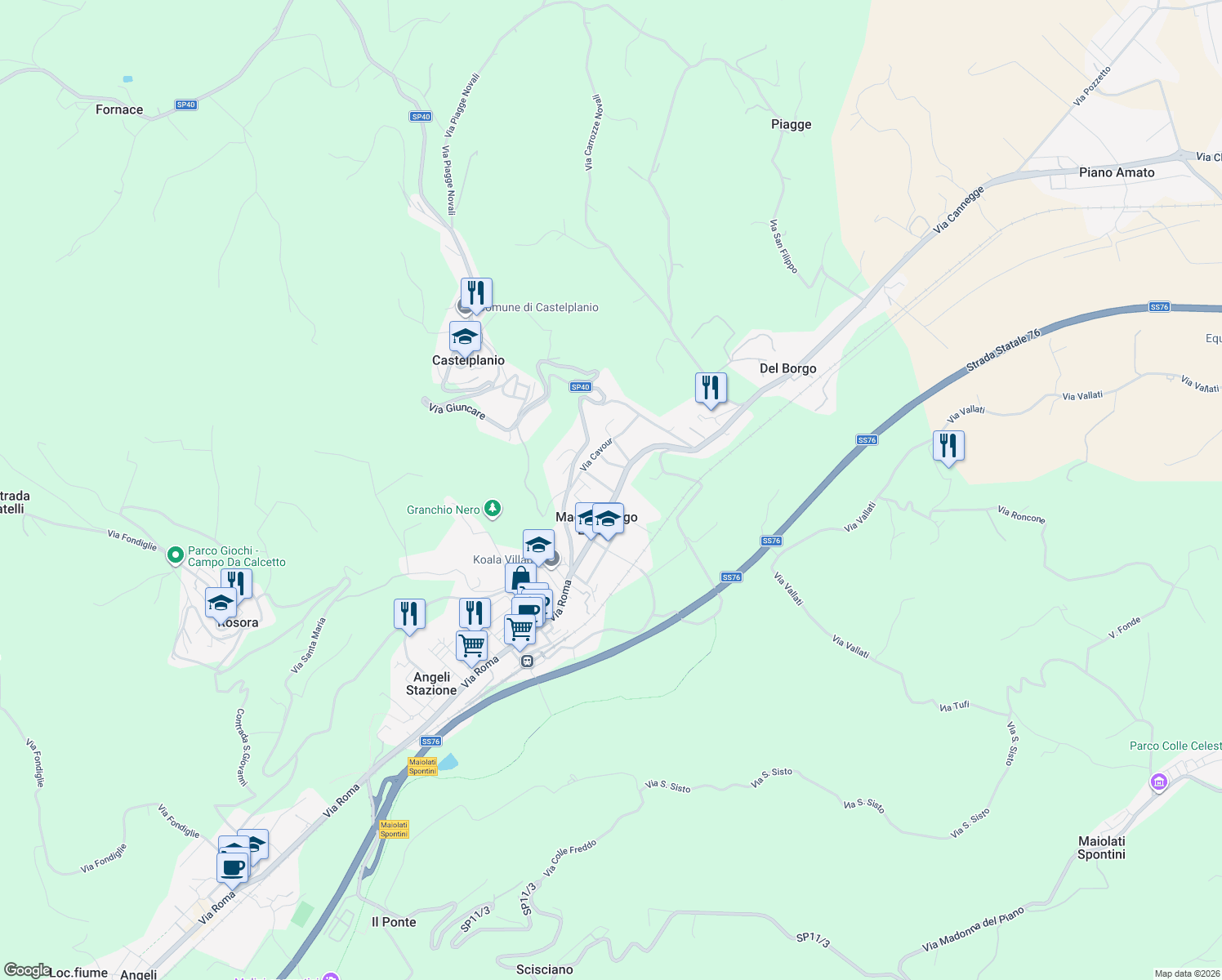 map of restaurants, bars, coffee shops, grocery stores, and more near 2 Via Fratelli Rosselli in Macine-borgo Loreto