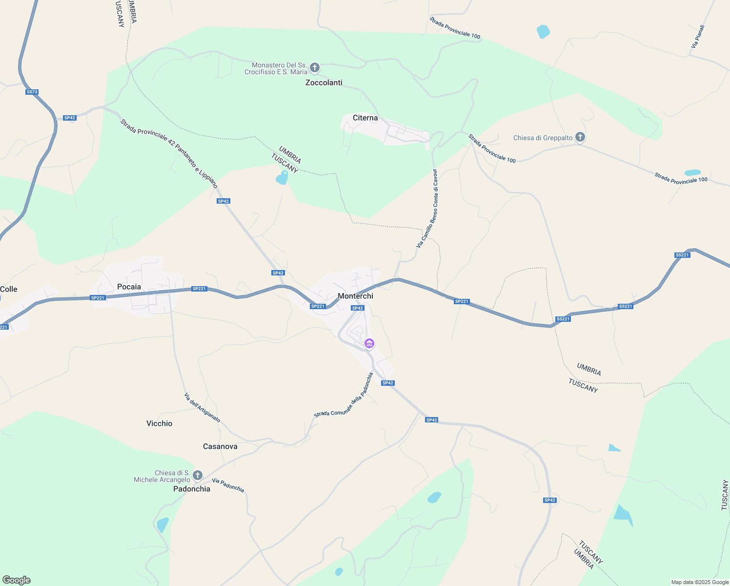 map of restaurants, bars, coffee shops, grocery stores, and more near 64 Piazzale San Rocco in Monterchi