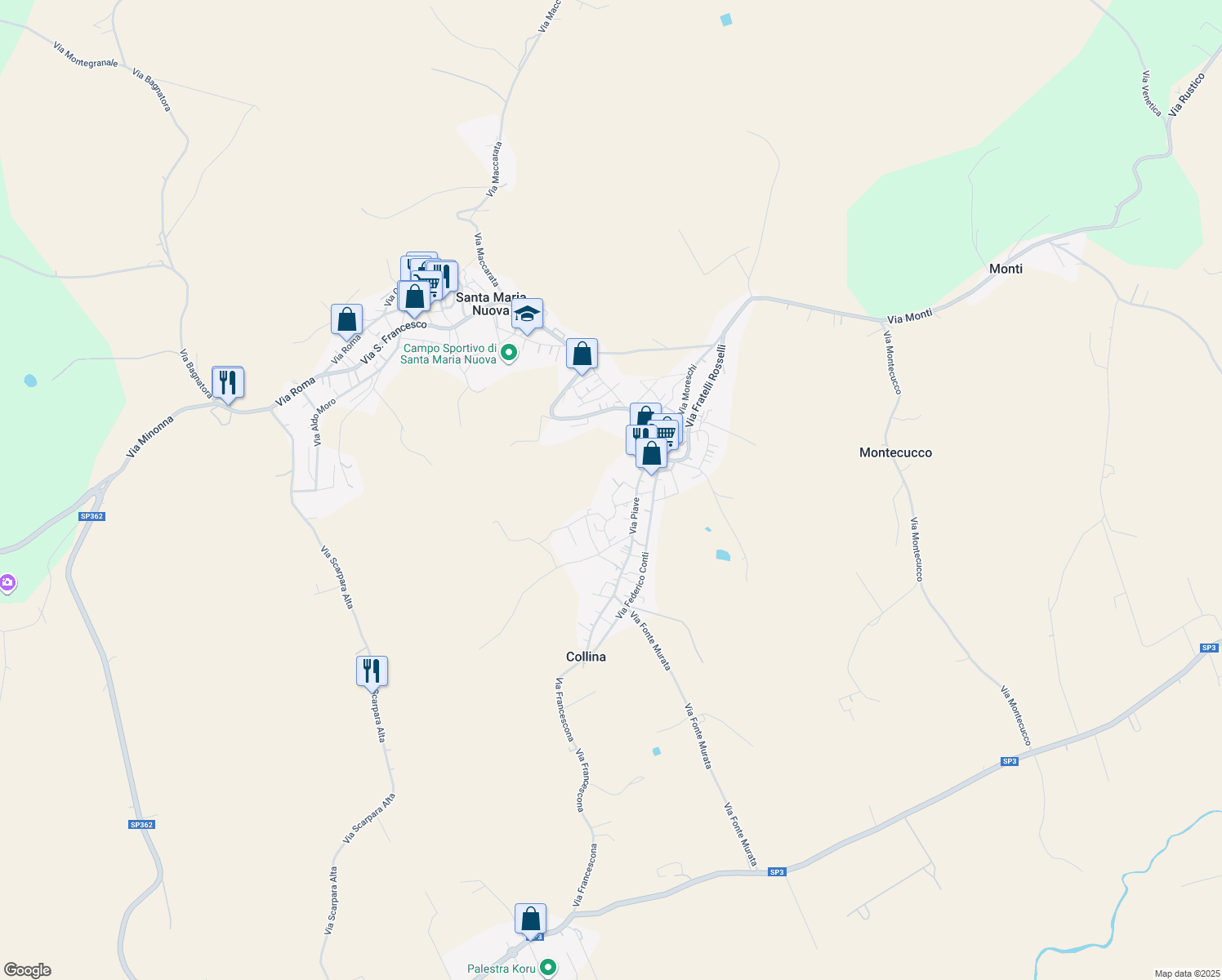 map of restaurants, bars, coffee shops, grocery stores, and more near 10 Via Walter Tobagi in Santa Maria Nuova