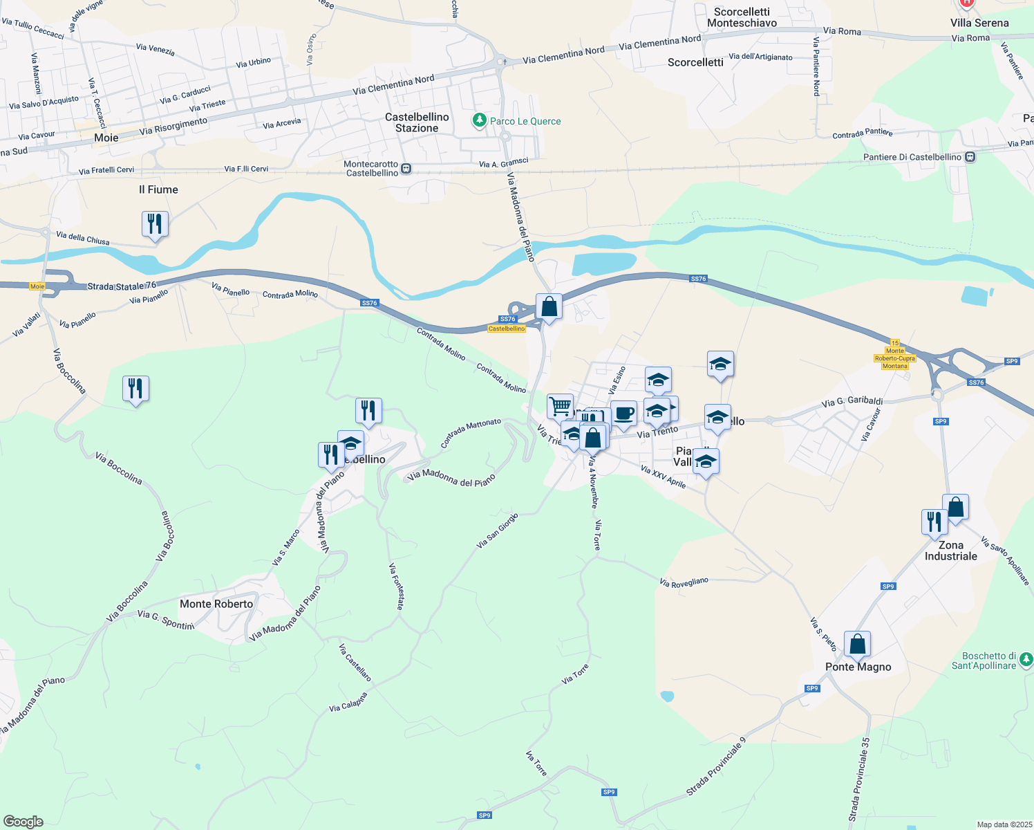 map of restaurants, bars, coffee shops, grocery stores, and more near 35 Via Molino in Pianello