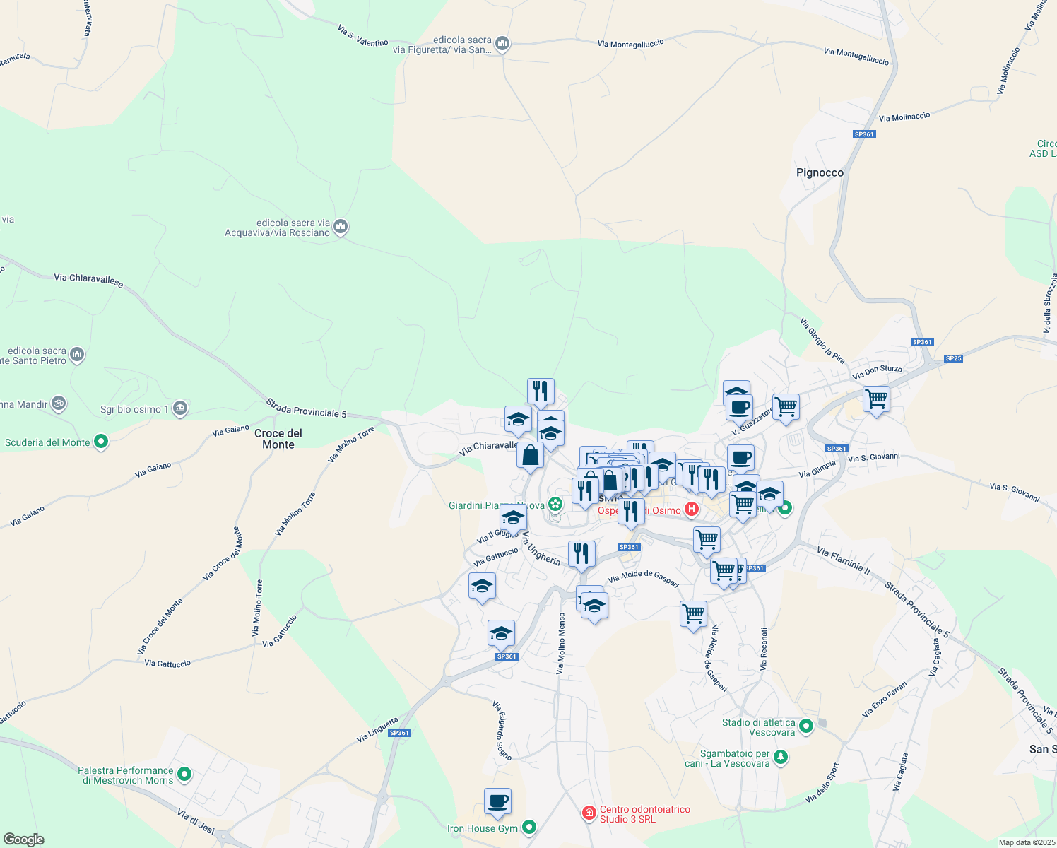 map of restaurants, bars, coffee shops, grocery stores, and more near 26 Via Fratelli Cervi in Osimo
