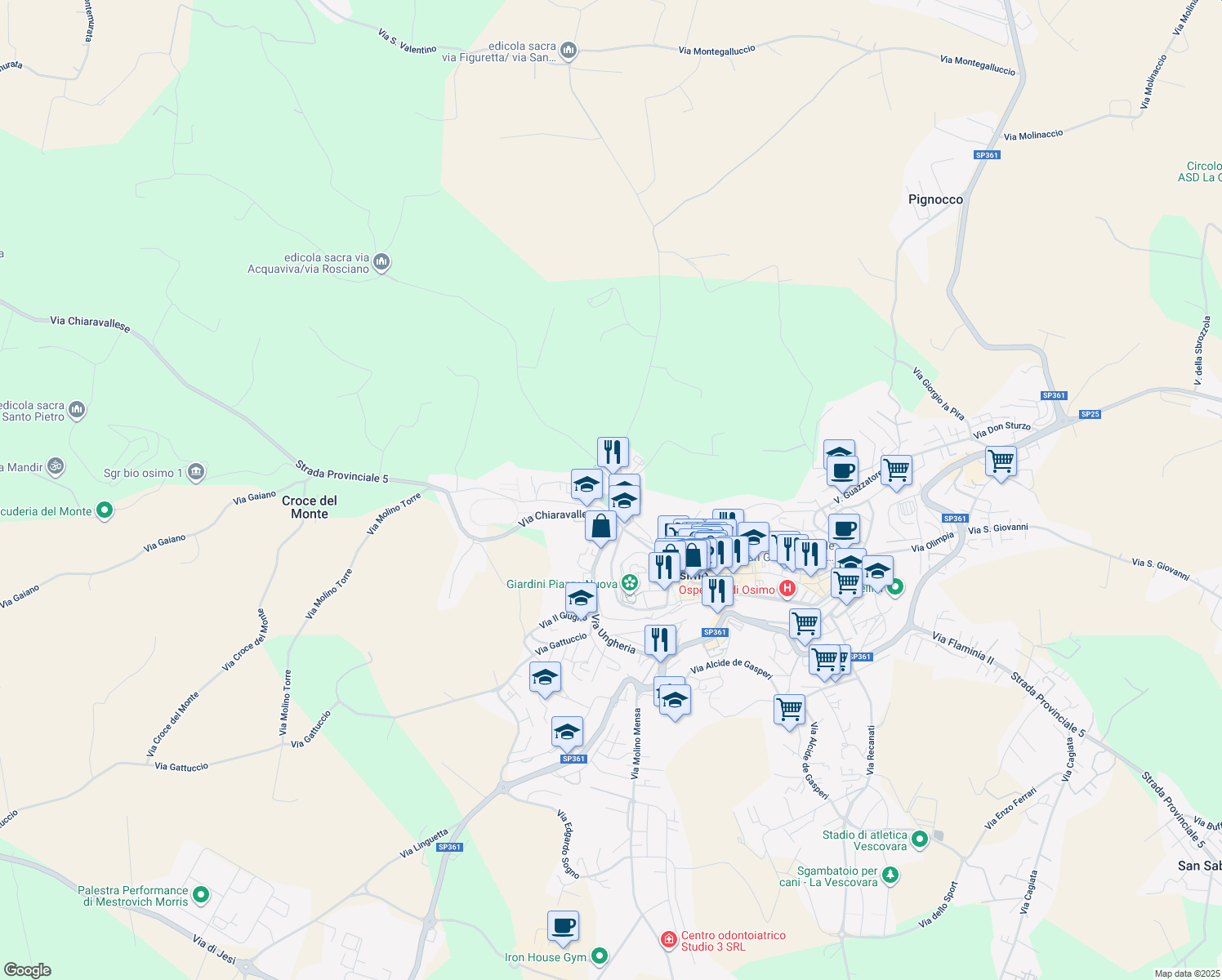 map of restaurants, bars, coffee shops, grocery stores, and more near 26 Via Fratelli Cervi in Osimo