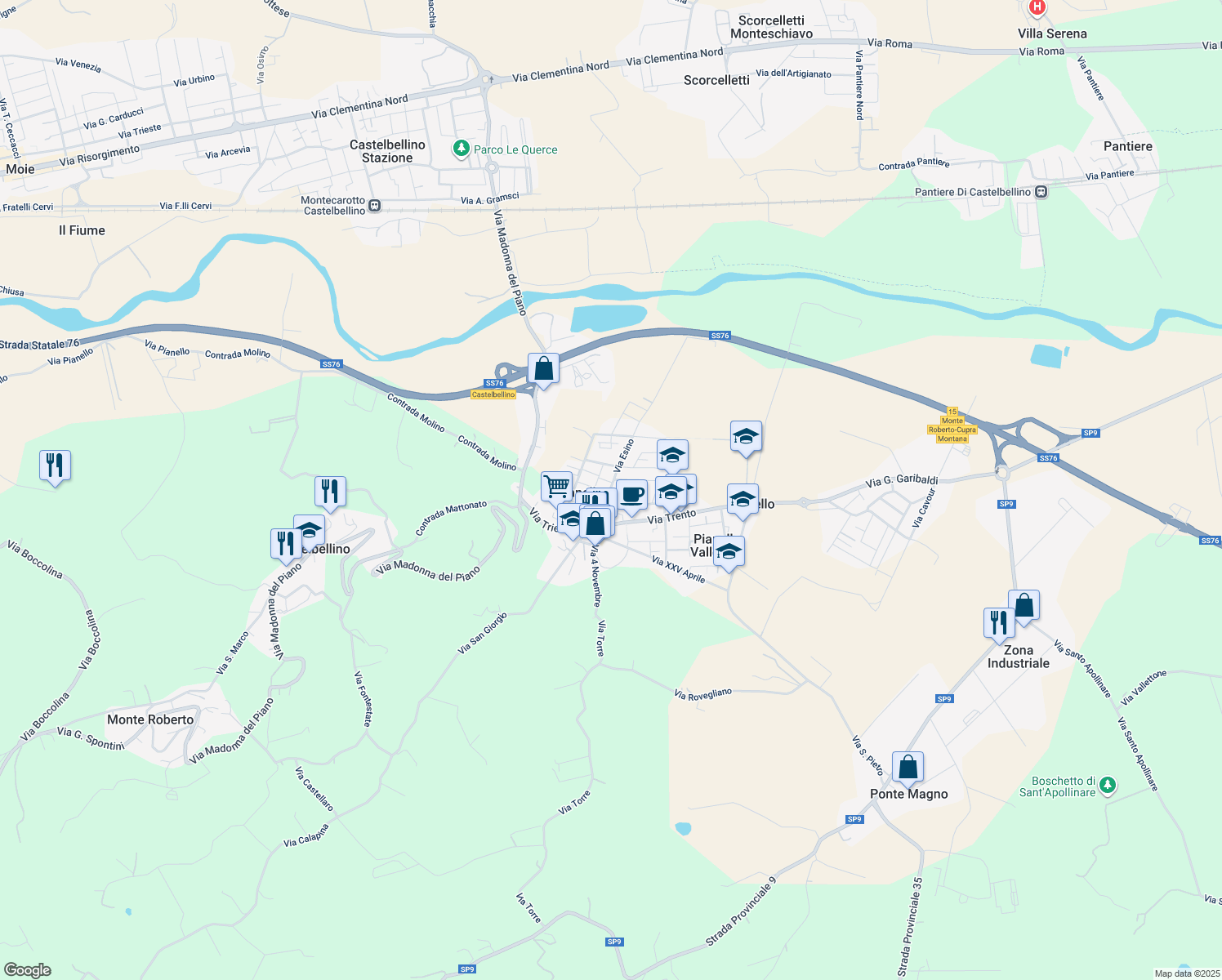 map of restaurants, bars, coffee shops, grocery stores, and more near 3 Via Antonio Gramsci in Pianello Vallesina