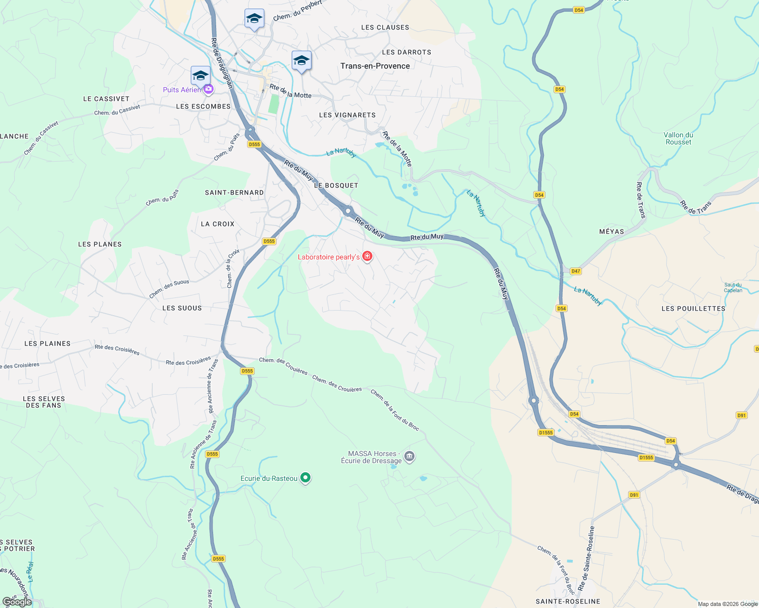 map of restaurants, bars, coffee shops, grocery stores, and more near 897 Avenue de l'Ensouleiado in Trans-en-Provence