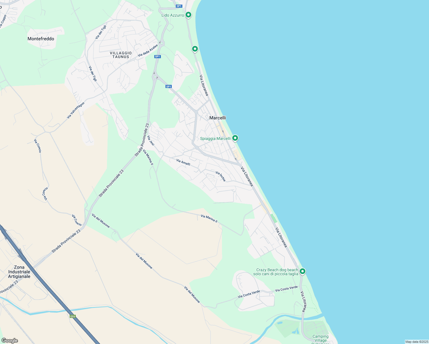 map of restaurants, bars, coffee shops, grocery stores, and more near 36 Via Ischia in Marcelli