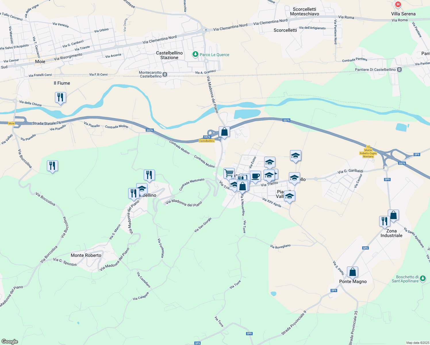 map of restaurants, bars, coffee shops, grocery stores, and more near 35 Via Molino in Pianello