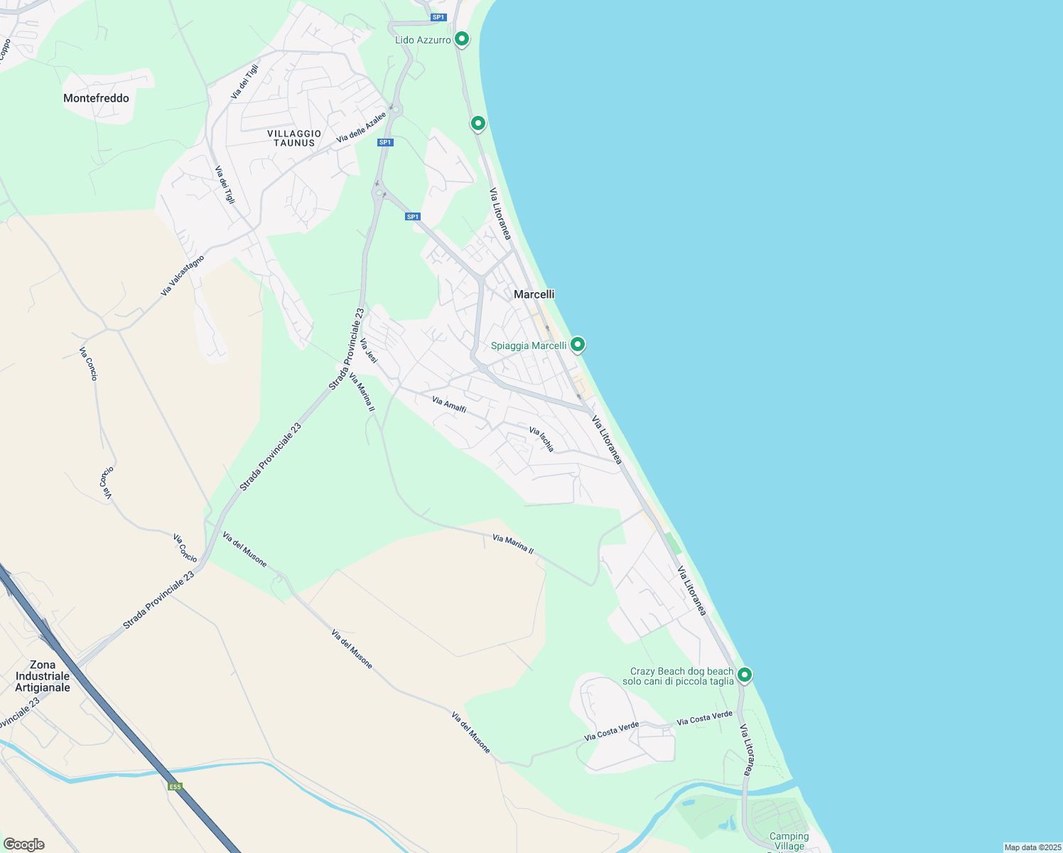 map of restaurants, bars, coffee shops, grocery stores, and more near 36 Via Ischia in Marcelli