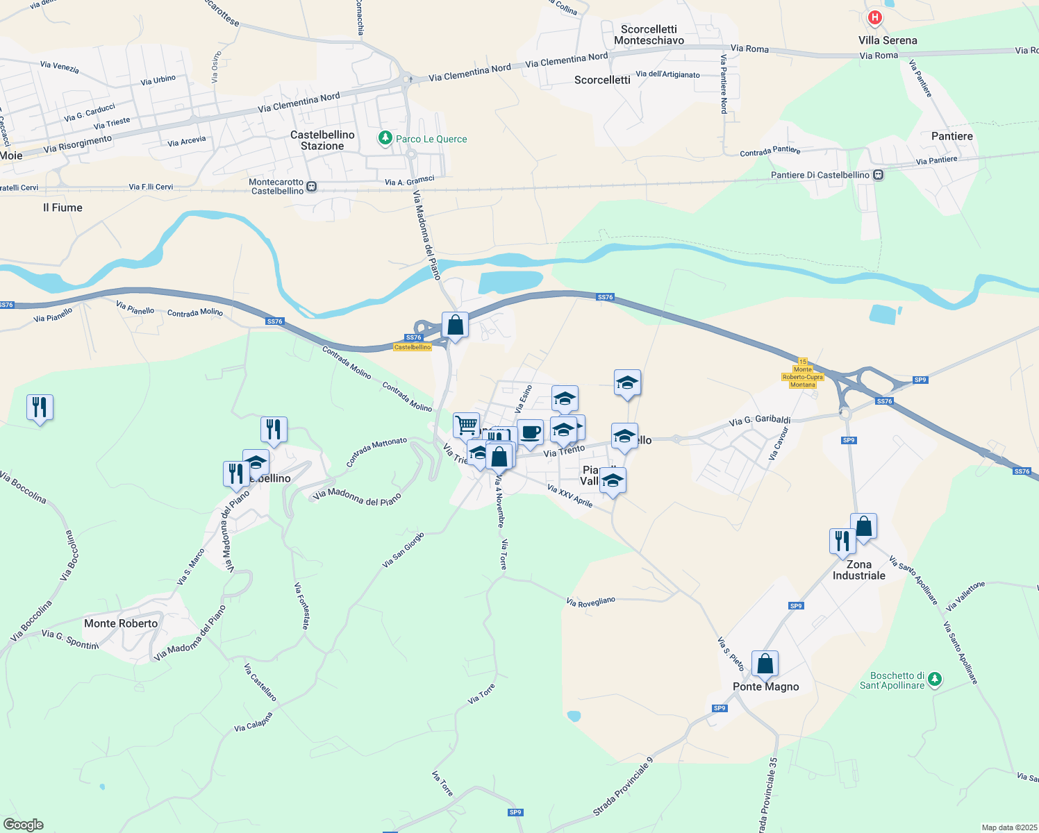 map of restaurants, bars, coffee shops, grocery stores, and more near 3 Via Antonio Gramsci in Pianello Vallesina