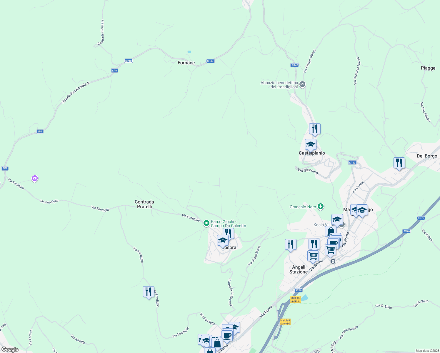 map of restaurants, bars, coffee shops, grocery stores, and more near 13 Contrada Pratelli in Provincia di Ancona