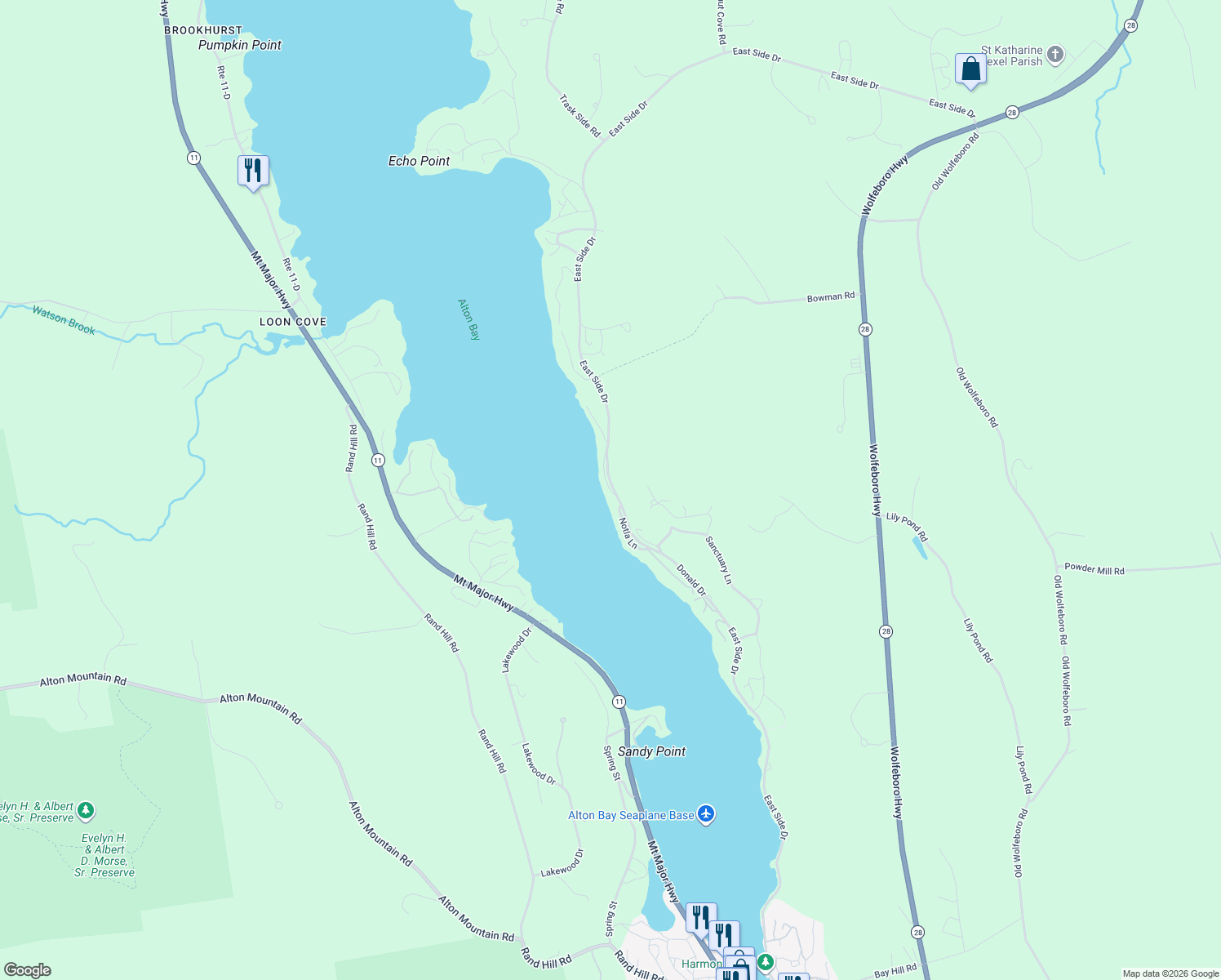 map of restaurants, bars, coffee shops, grocery stores, and more near 23 Georges Road in Alton
